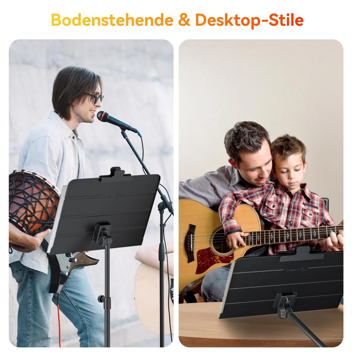 K Kasonic Faltbarer Notenständer, 2-in-1 Zusammenklappbarer Notenständer mit Notenblattmappe, Tragbarer Notenständer-Set für Aufführungen, Notenständer-Tripod für Musikalische Bedürfnisse, Schwarz
