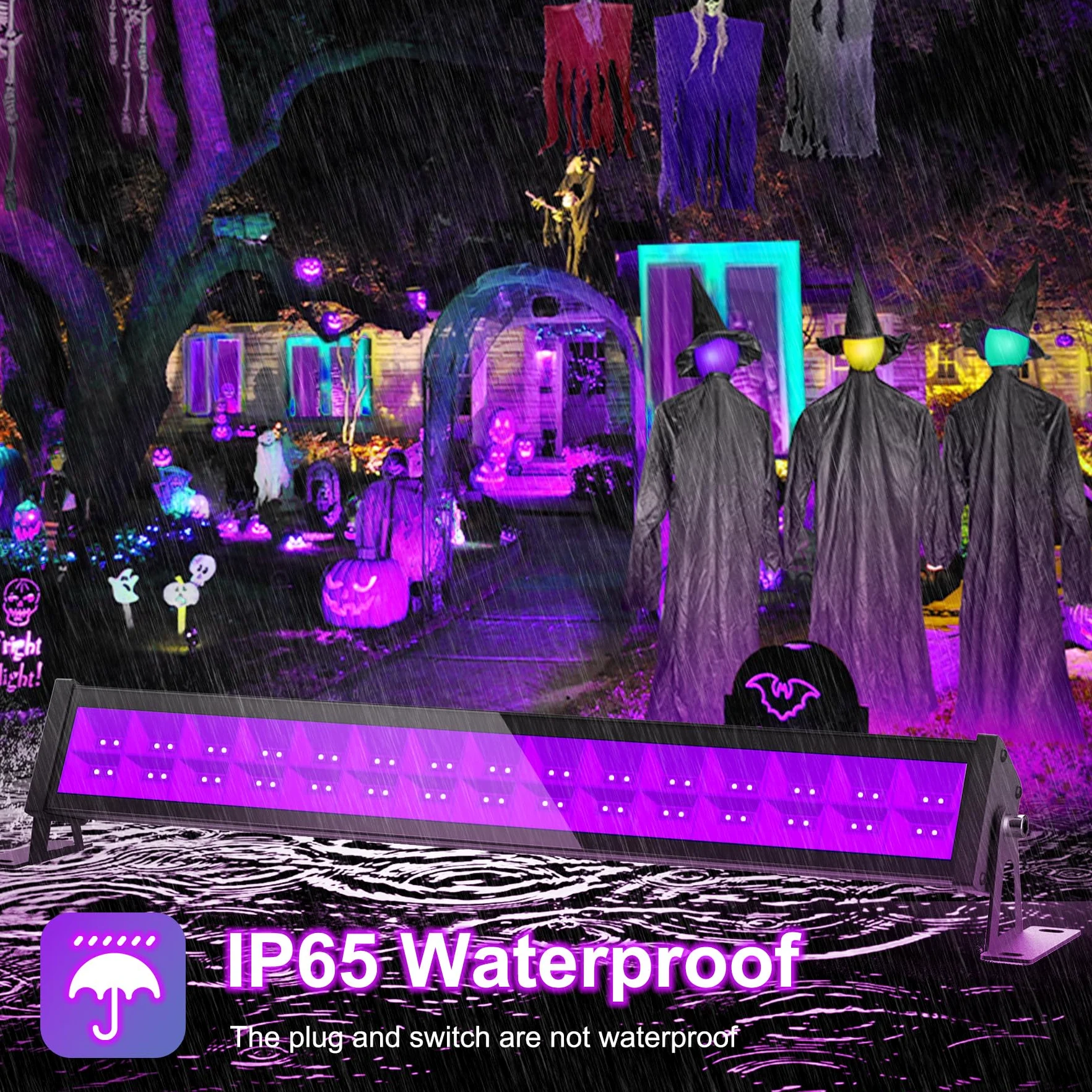 NATPOW 36W UV Bar Schwarzlichtlampe, LED Schwarzlicht mit Stecker, Wasserdicht Schwarzlichtlampe Fluoreszenz Blacklight Partylicht für Halloween Aquarium Bar Neonfarben Disco(1 Pack)