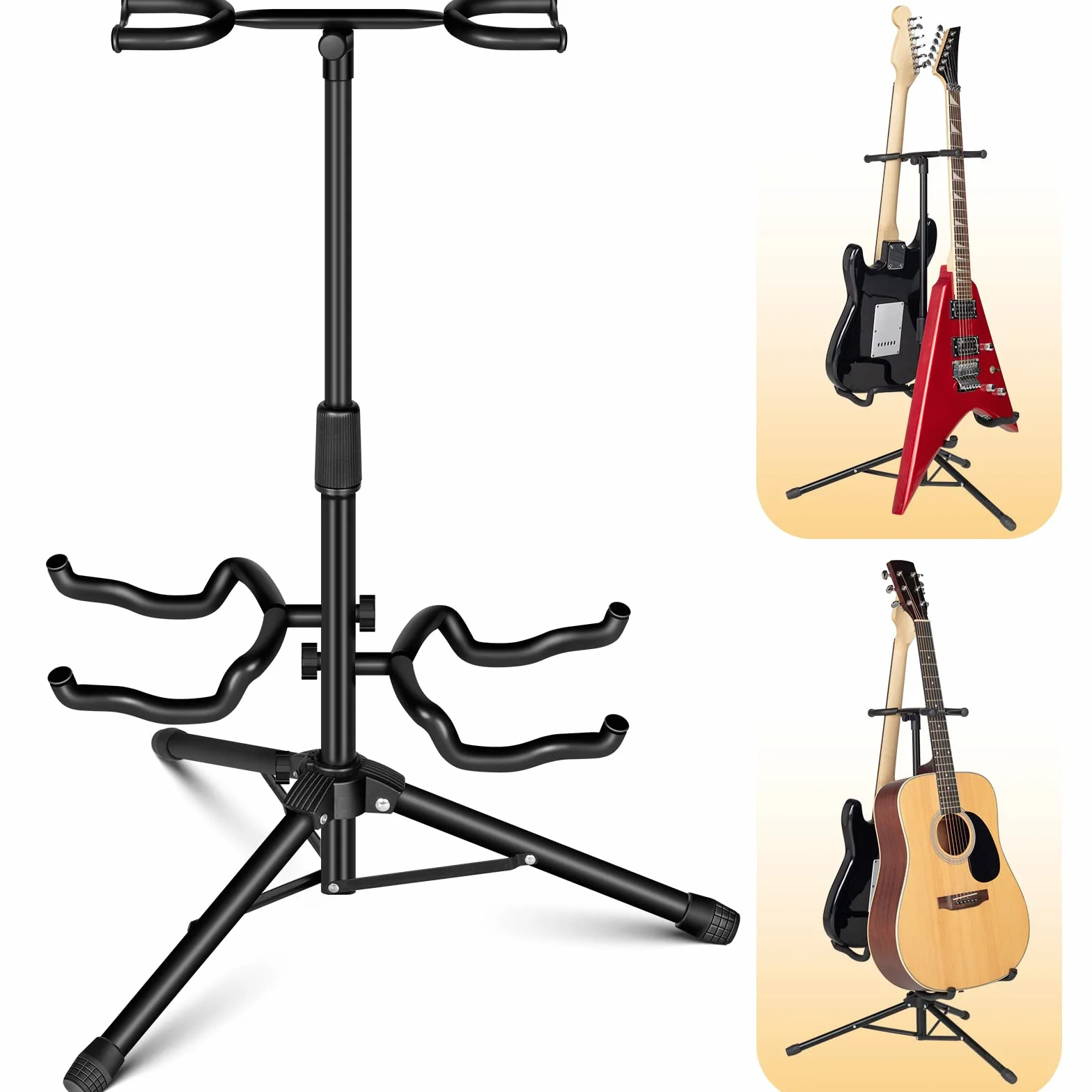 CAHAYA Gitarrenständer Boden für 2 Instrumente mit Halshalterung Verstellbarer klappbarer Universal-Stativ Gitarrenständer für Akustische E-Gitarre Bass Banjos CY0321