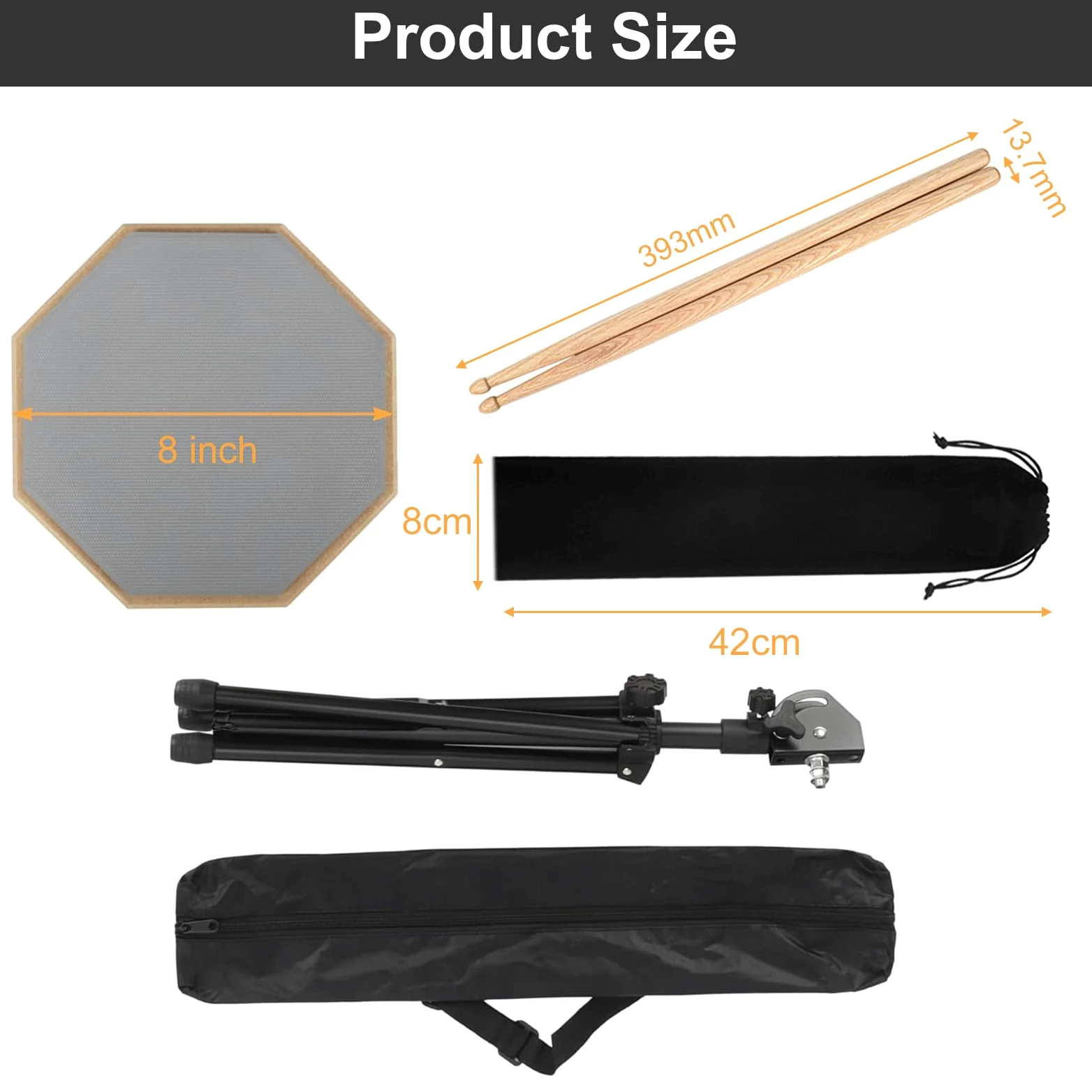 Drum Practice Pad, Schlagzeug Übungspad, Drum Pad Set, Leises Übungspad, Leises Übungs Drum Pad, Dumb Drum Practice Pad mit Massivholz Drumsticks, Regal und Übungspad Aufbewahrungstasche