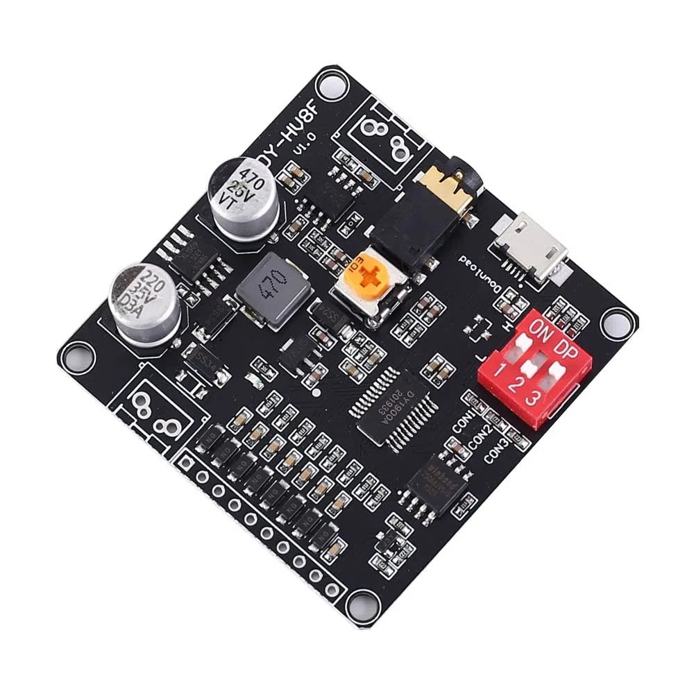 Soundmodul, DY-HV8F 12V / 24V Sprach Wiedergabe Modul, Eins-zu-Eins-Trigger-Steuerung der seriellen Schnittstelle Wiedergabe, 8 M FLASH Mono, 20 W, 8 Ohm, MP3, WAV, UART-Controller