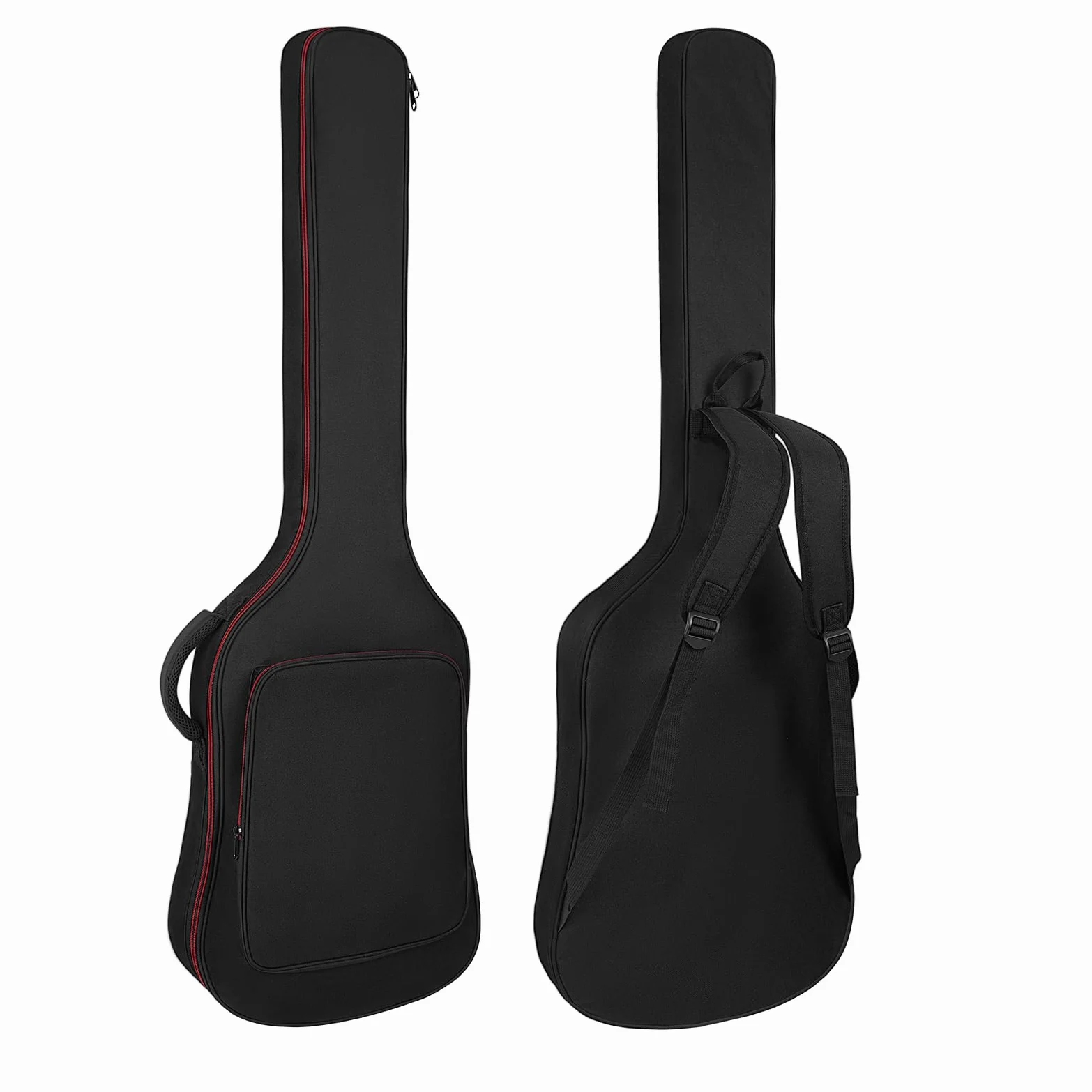 Bassgitarrentasche 0,38 Zoll/10 mm Polsterung Wasserdichtes E-Bass-Case E-Bass-Gigbag-Rucksack mit Nackenschutzgurt und Tasche Verstellbarer Schultergurt Schwarz
