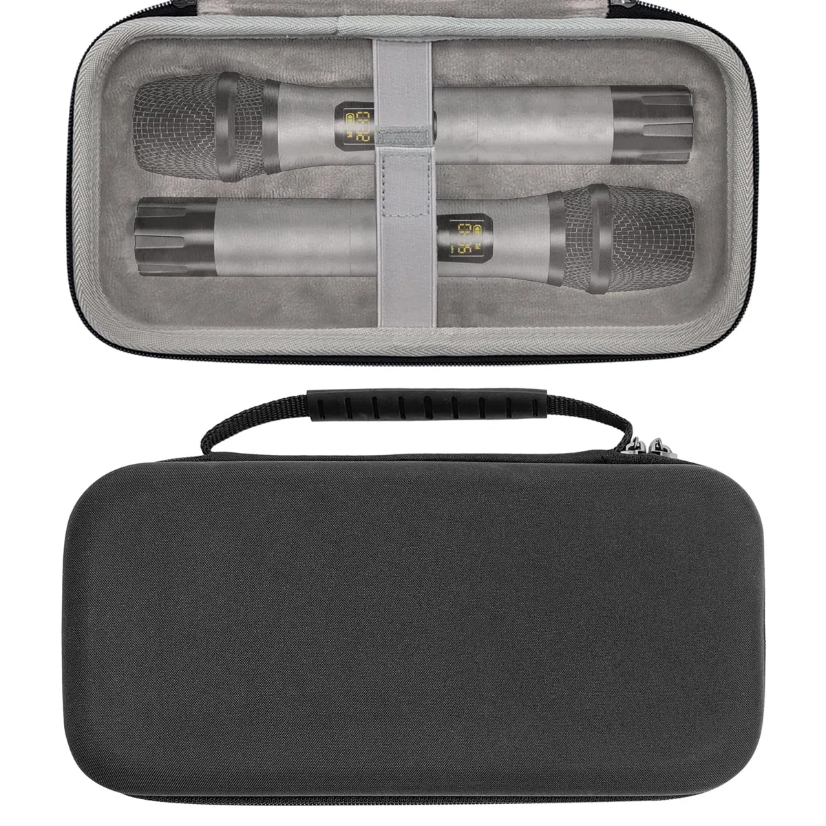 Musiin Aufbewahrungsbox für Zwei Mikrofone, kompatibel mit Bietrun SY-WXM-2, WXM02, WXM19, WXM31, BLX2 PG58, tragbare Hartschalen-Mikrofontasche, Reiseschutztasche mit Kabelfach (schwarz)