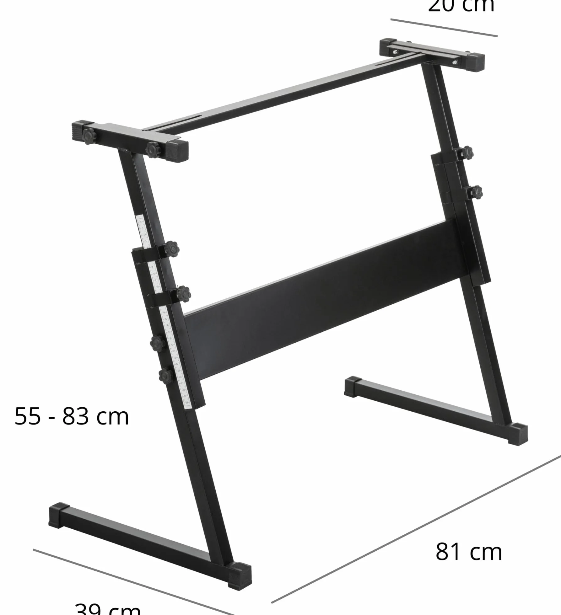 McGrey Z-Keyboardständer - Ergonomische Drehschrauben - Exakte Positionierung möglich dank integrierter Messskala - Höhenverstellbar von 55 - 83 cm - Gummierte Füße, um Kratzer im Boden zu vermeiden