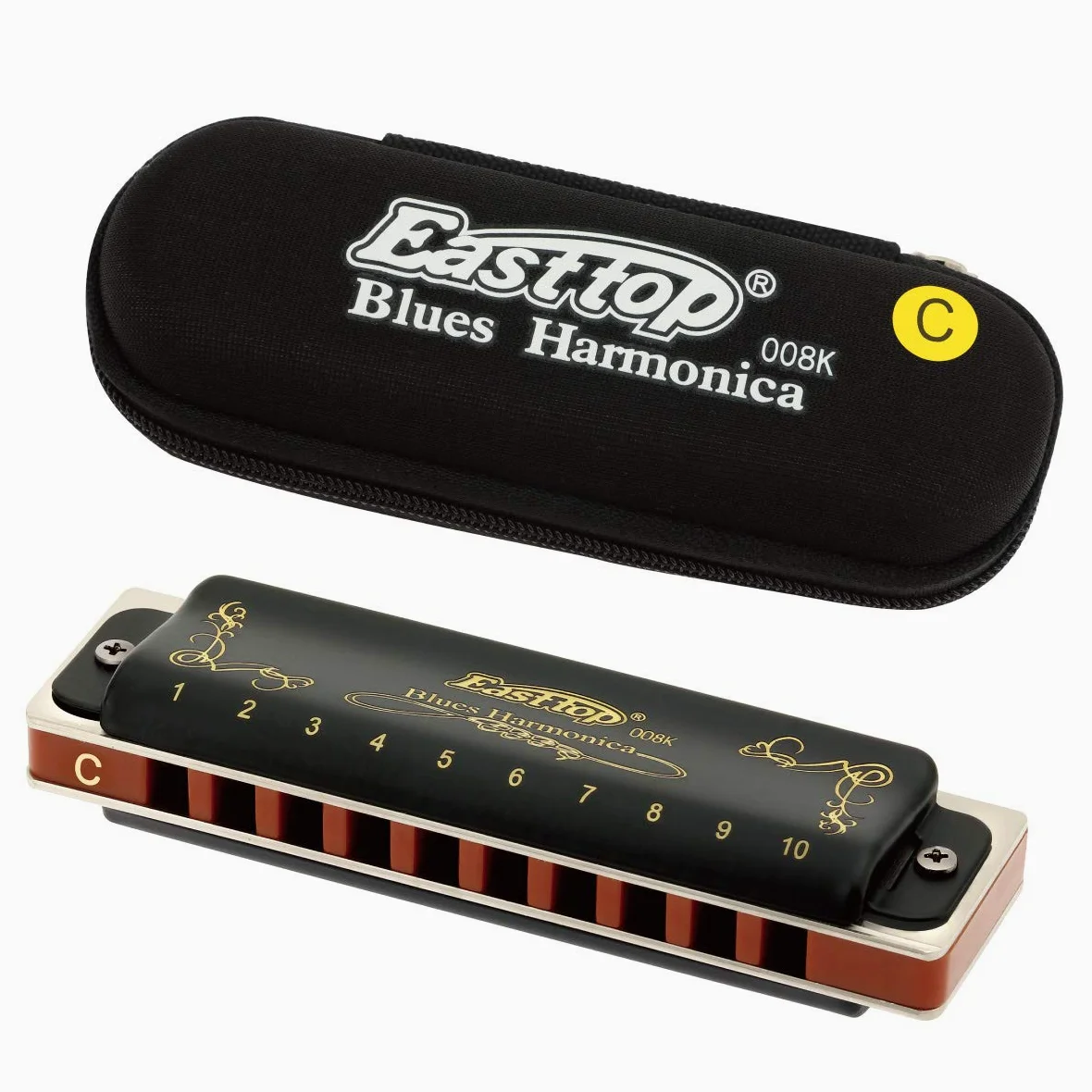 East Top Mundharmonika C Key Für T008K 10 Löcher Diatonic Blues Harmonica Für professionelle Spieler, Anfänger, Studenten, Erwachsene, Kinder, als Geschenk