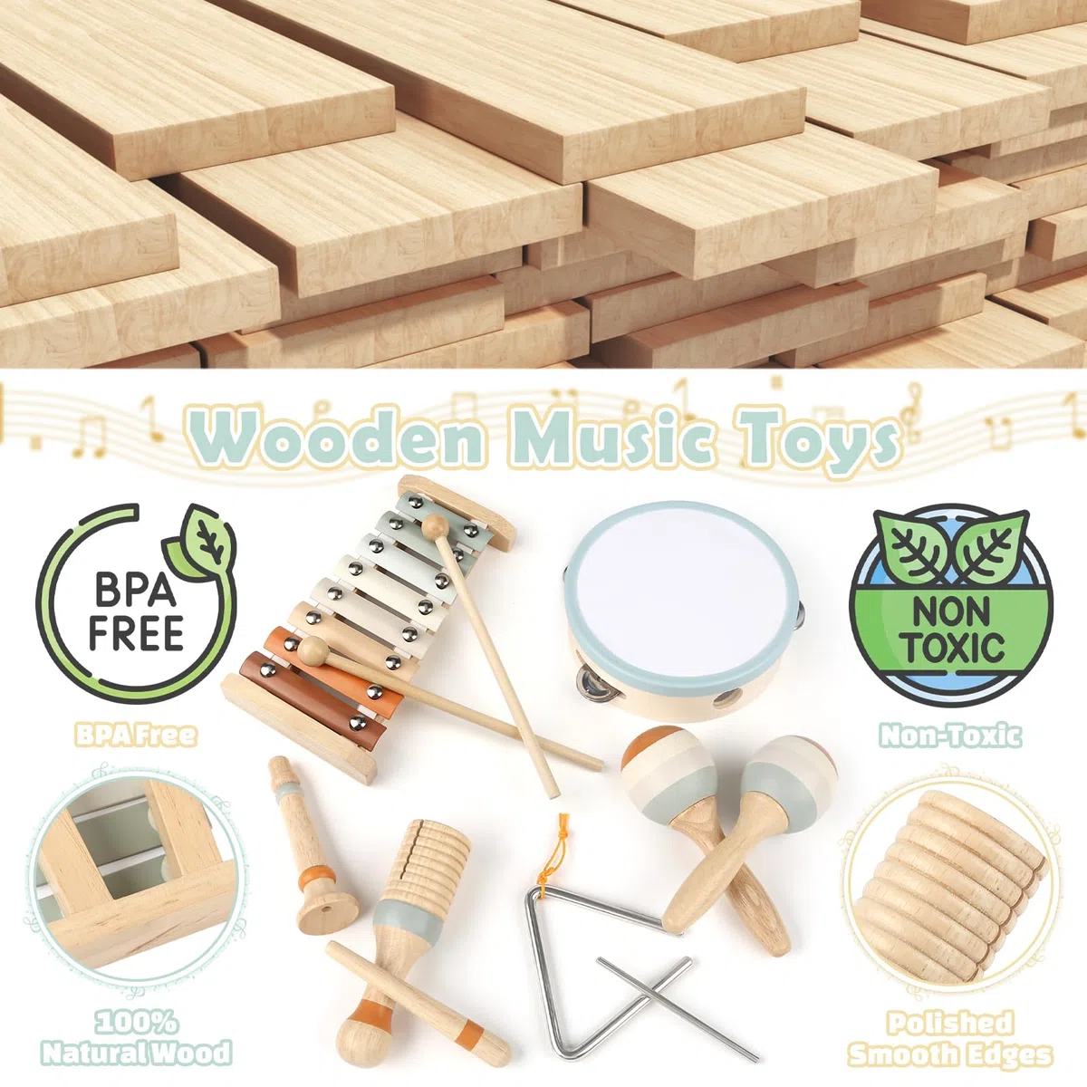 Musikinstrumente für Kinder Kinderspielzeug ab 3 Jahre holzspielzeug Trommel Xylophone für Kinder Baby Musikspielzeug Montessori Spielzeug ab 3 Jahre