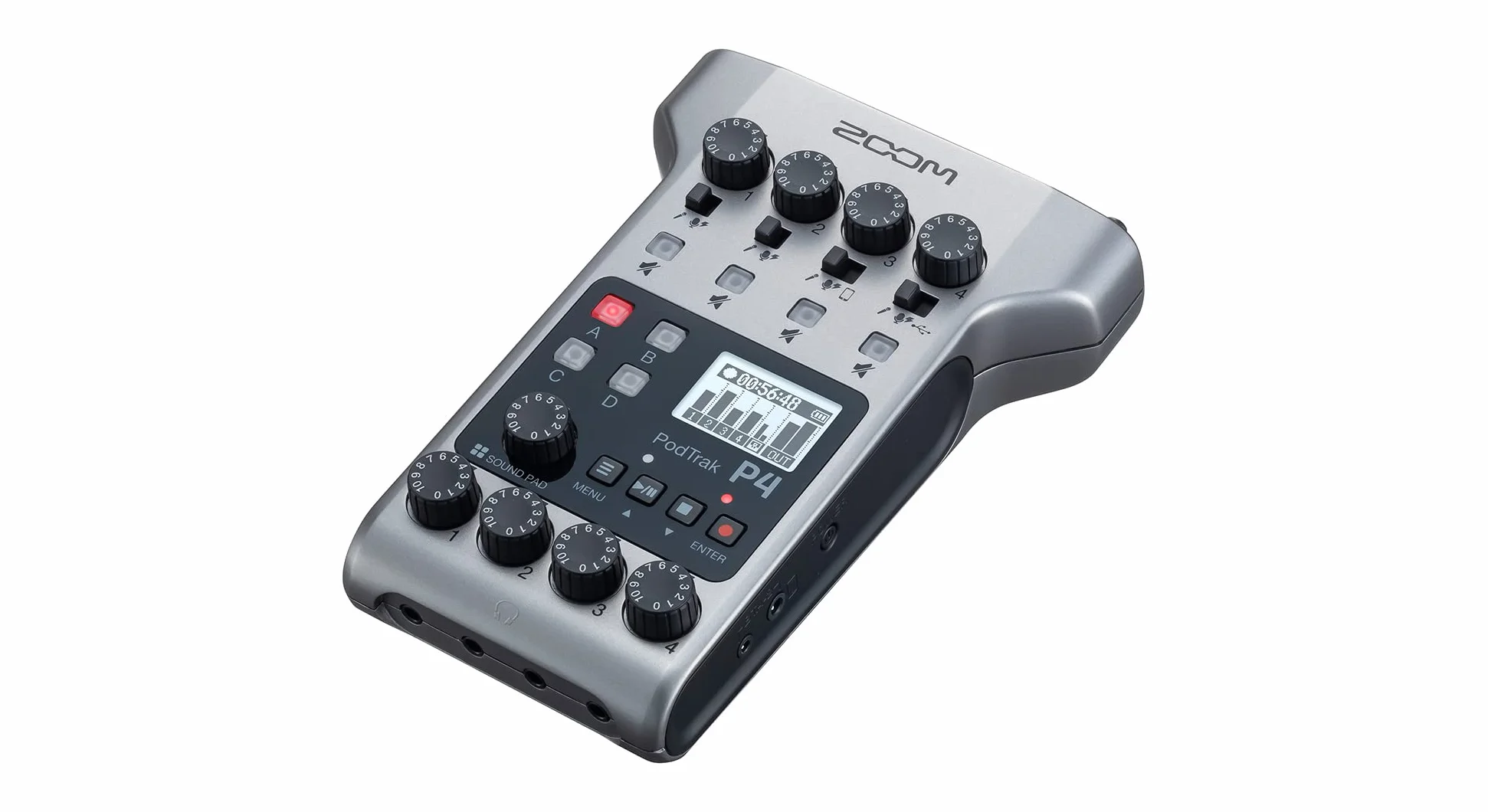 ZOOM P4 PodTrak – Mobiler Podcast-Recorder und Mixer mit 4 XLR Mikrofoneingängen & USB-Interface für Studio, Interview & Livestream