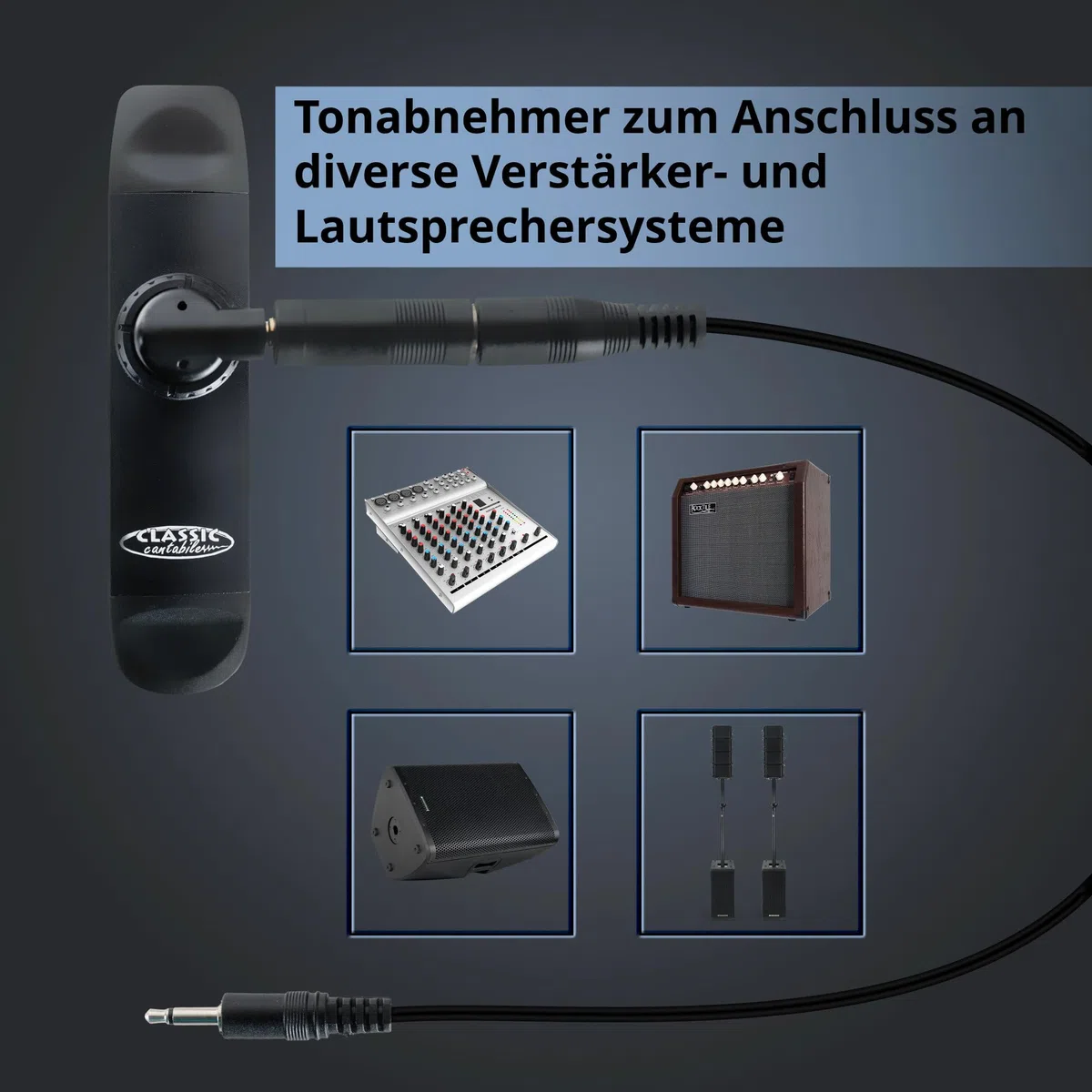 Classic Cantabile KAE1 E-Kazoo - elektrisches Instrument aus Aluminium in schwarz - mit Tonabnehmer, 2 Mundstücken, Membran-Regler, 5 Ersatzmembranen & 3m Kabel - für Bühne, Studio & kreative Sounds