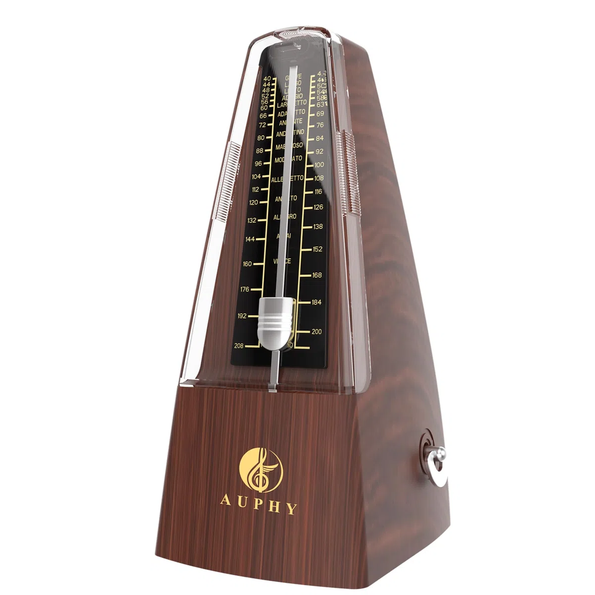 M350 AUPHY Klassischer Mechanisches Metronom mit Akzentglocke, Präziser Takt, Zeitloses Design, Geeignet für Klavier/Violine/Gitarre/Schlagzeug/Saxophon/Ukulele usw,Holzmaserung