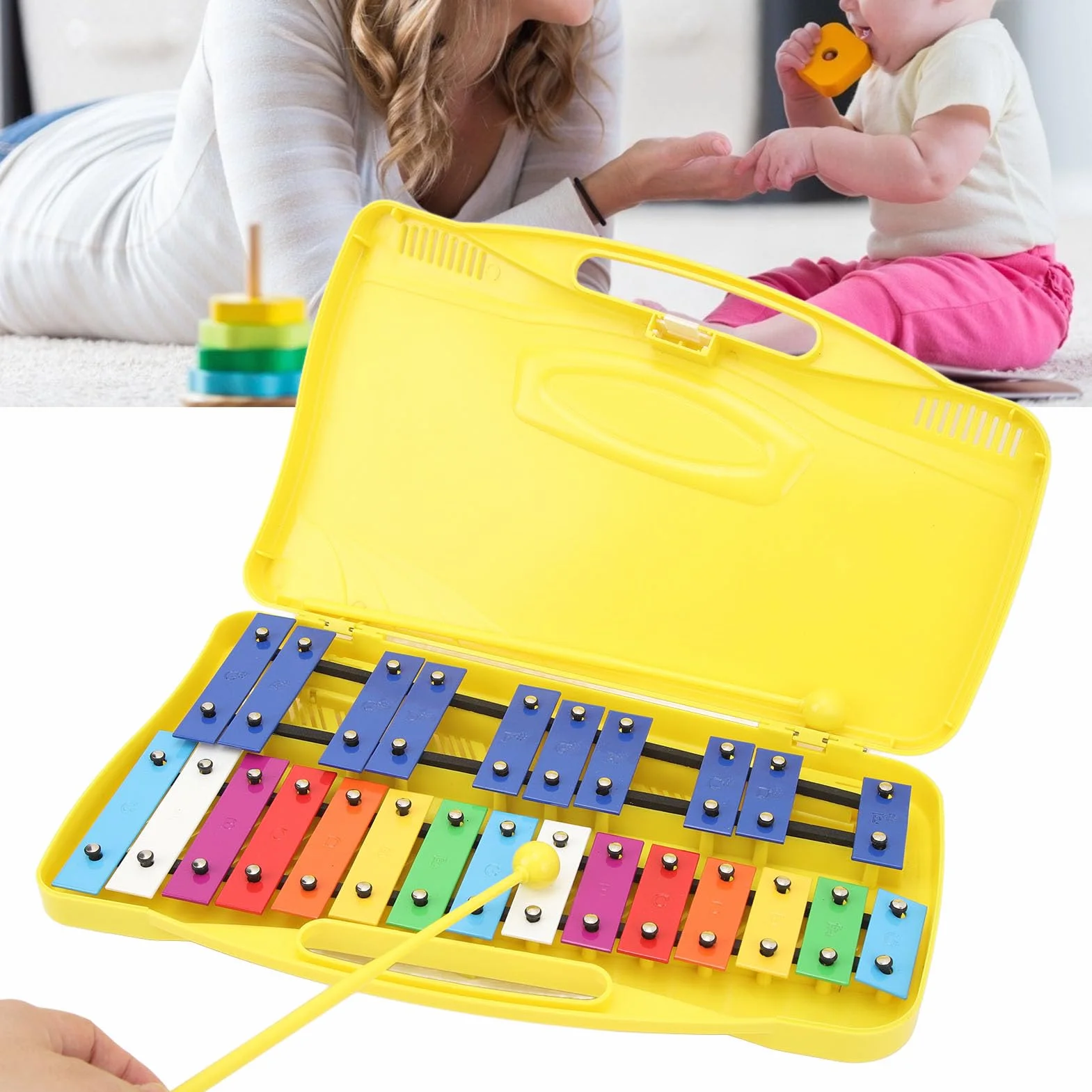 25 Noten Xylophon Professionelles Schlaginstrument aus Aluminiumplatte mit 2 Bunten Schlagtasten Glockenspiel Percussion Rhythmus Musikinstrument