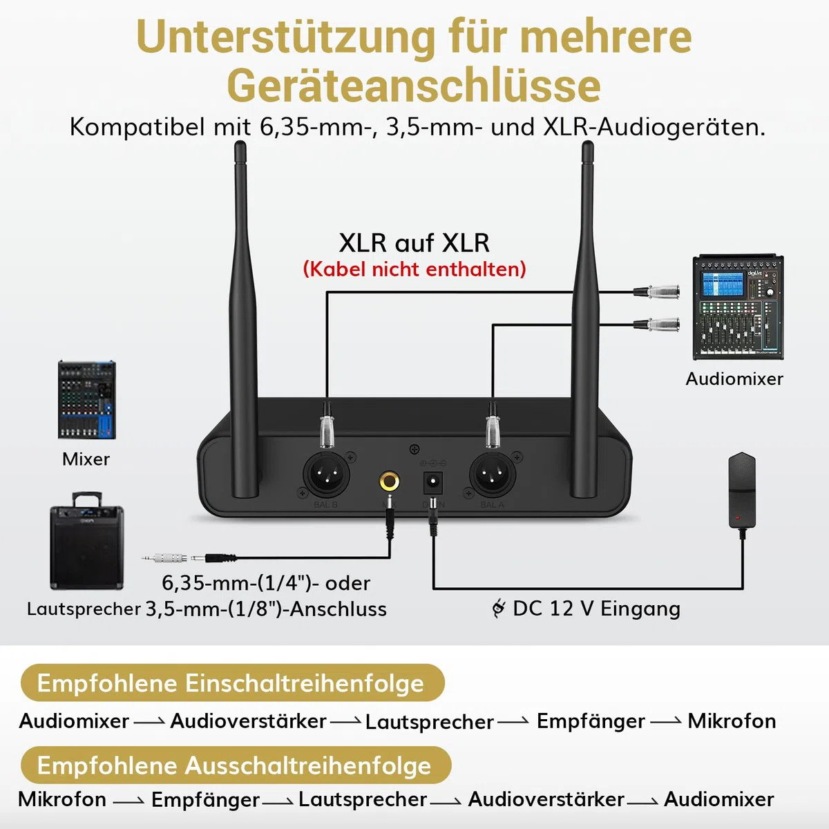TONOR Dual Funkmikrofonen System kabellos, drahtloses Karaoke Mikrofon Set Wireless Microphone Handmikrofon dynamisch mit Empfänger, 60 m für Hochzeit Party Kirche Vortrag Bühne Reden TW350 Schwarz