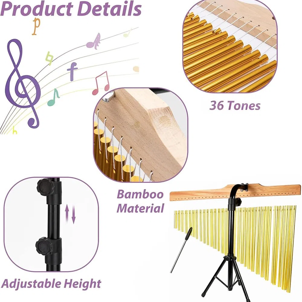 Percussion Chimes,Glockenspiel Klangspiele,36 Klangstäbe für Windspiel, mit faltbarem & einstellbarem Ständer,montierbare Stabgl,Ideal für Percussion Instrument Einsteiger und Musikschulen & Kirche