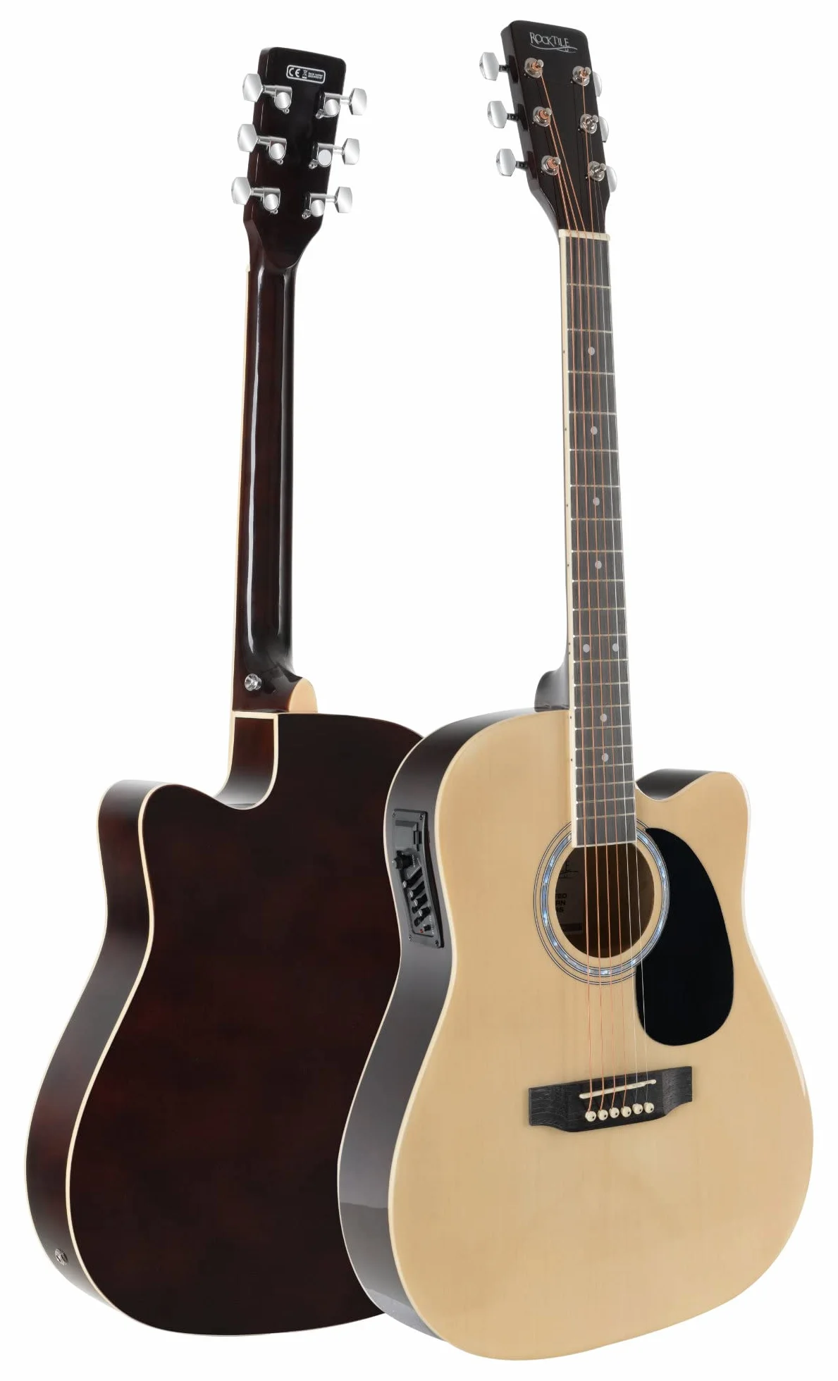 Rocktile WSD-8CE-NT Slim Line Westerngitarren Set - Dreadnought Akustik Gitarre - Westerngitarre mit Tonabnehmer im Set inkl. Tasche, Gurt, Kabel, Ersatzsaiten und Plektren - Natural