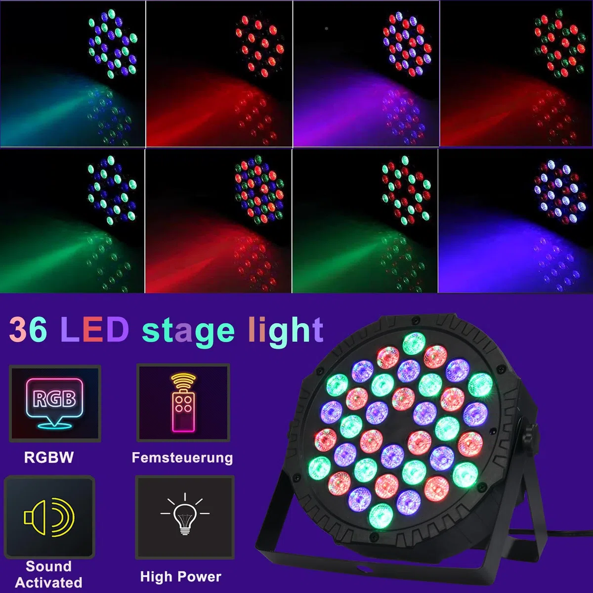 LED Par Licht 36 LED Bühnenlicht Discolicht Partylicht RGB Digital Multiplex512 mit Fernbedienung, LED Strahler mit 7 Lichtmodi DJ Licht für Party Bar Stage Weihnachten,Wedding(2 pcs)
