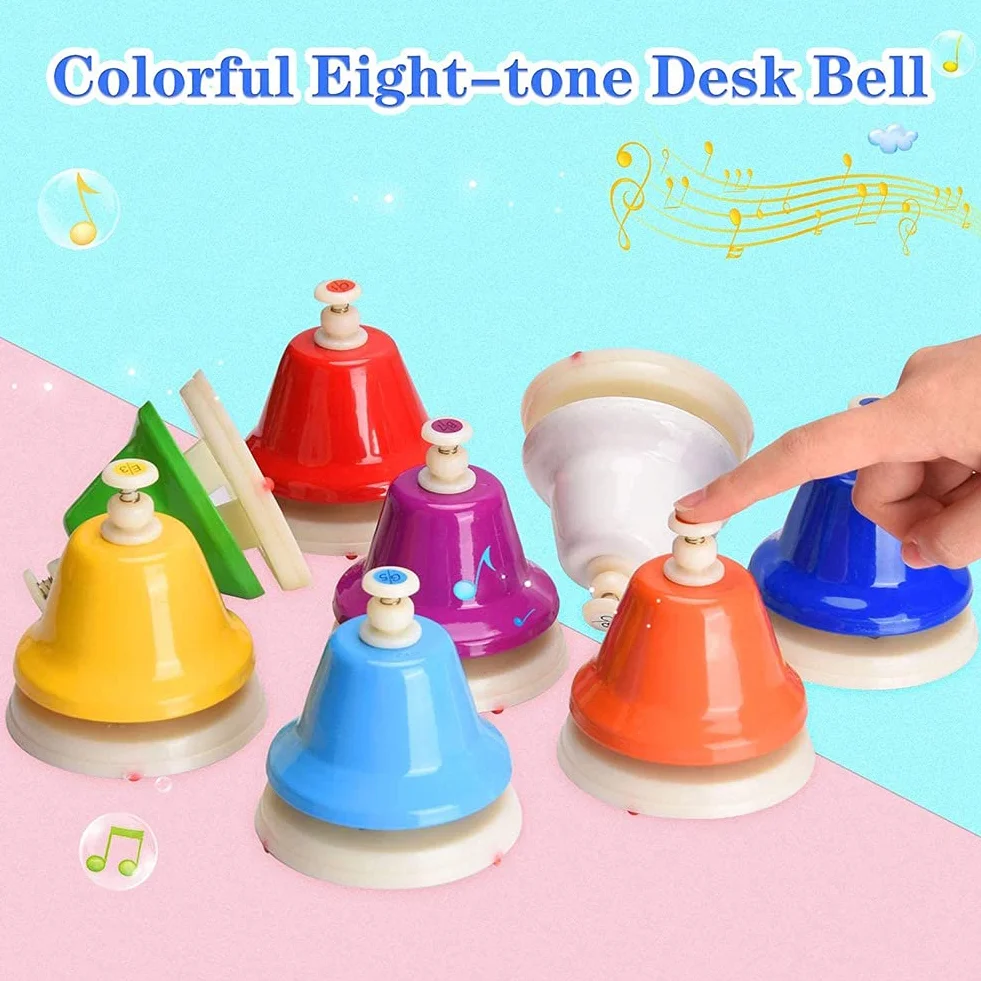 Tischglocken-Set mit 8 Glocken, Percussion Diatonische Metall Handglocken, Regenbogen Musik Glocken, Musikalisches Lernen, Melody Bell Instrument für Musik und Haustiertraining