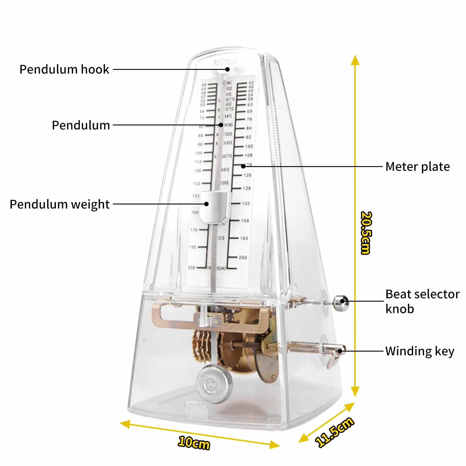Mechanisches Metronom für Klavier Violine Gitarre Bass, Universales Hochpräzises Metronom, Transparent Hochpräzises Metronom Mechanisches, Lauter Klang, Track Beat und Tempo