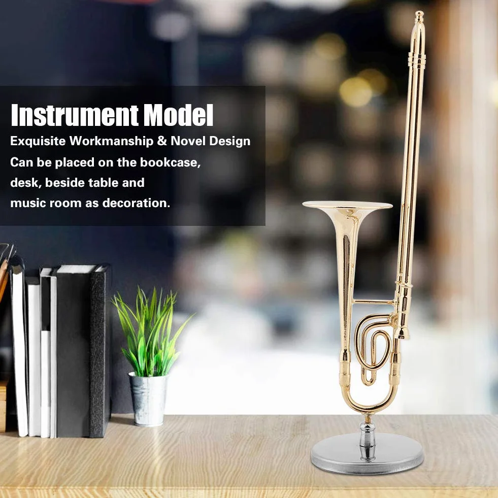 Miniatur-Posaune, Mini-Musikinstrument, Ornament, Vergoldetes Musikmodell Mit Ständer Und Geschenketui Für Kinder, Geburtstag, Weihnachten
