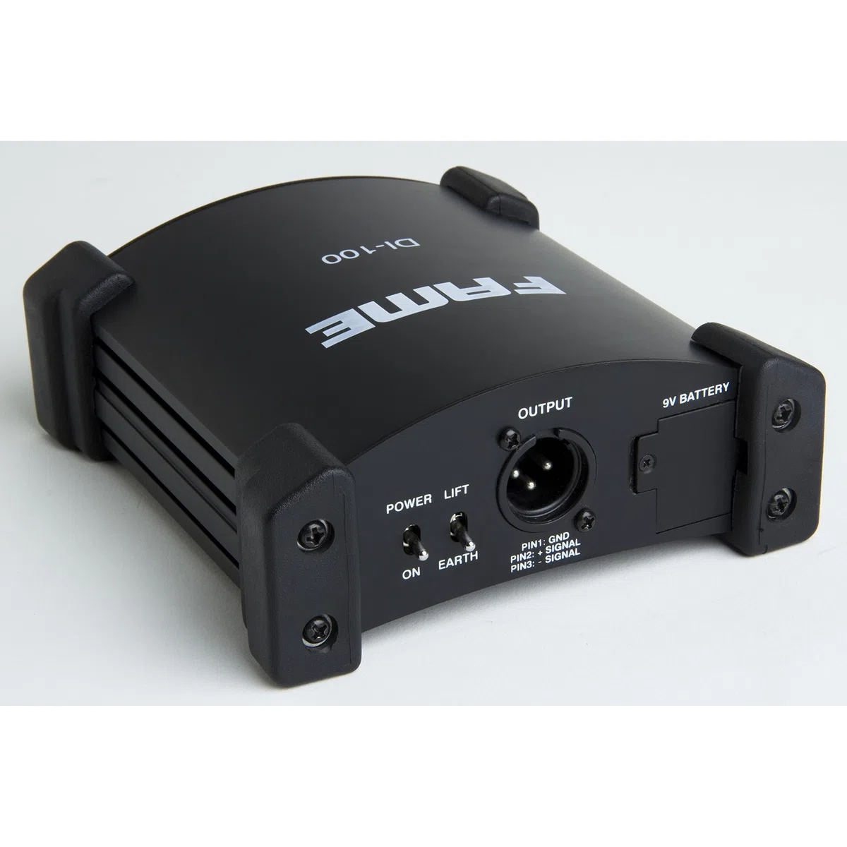 Fame Audio DI-100 Aktive DI-Box, Hochwertige Signalverarbeitung, 6,3 mm Klinken, XLR Input, Link Output, Eingangspegeldämpfung, Symmetrischer XLR Output, Ground-/Liftschaltung, Batterie- oder