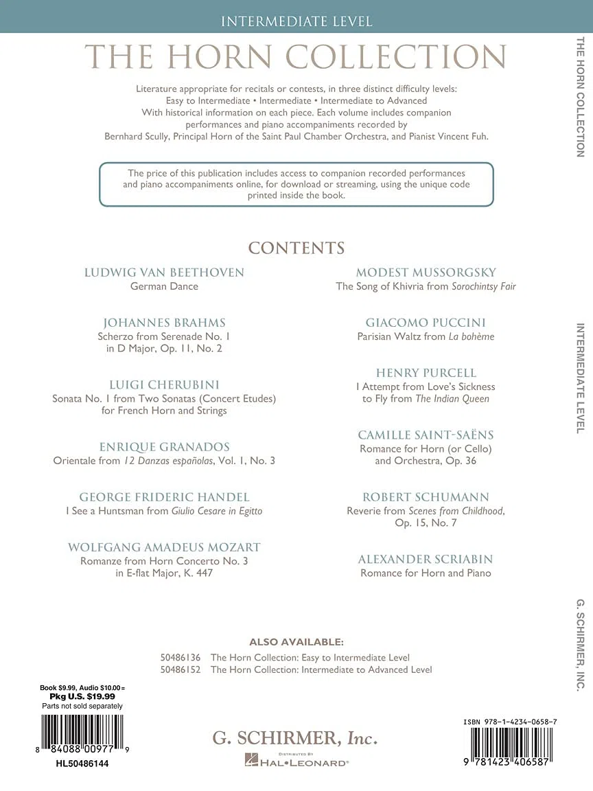 The Horn Collection - Intermediate: Noten, CD für Horn, Klavier: Intermediate Level, G. Schirmer Instrumental Library, 12 Pieces by 12 Composers