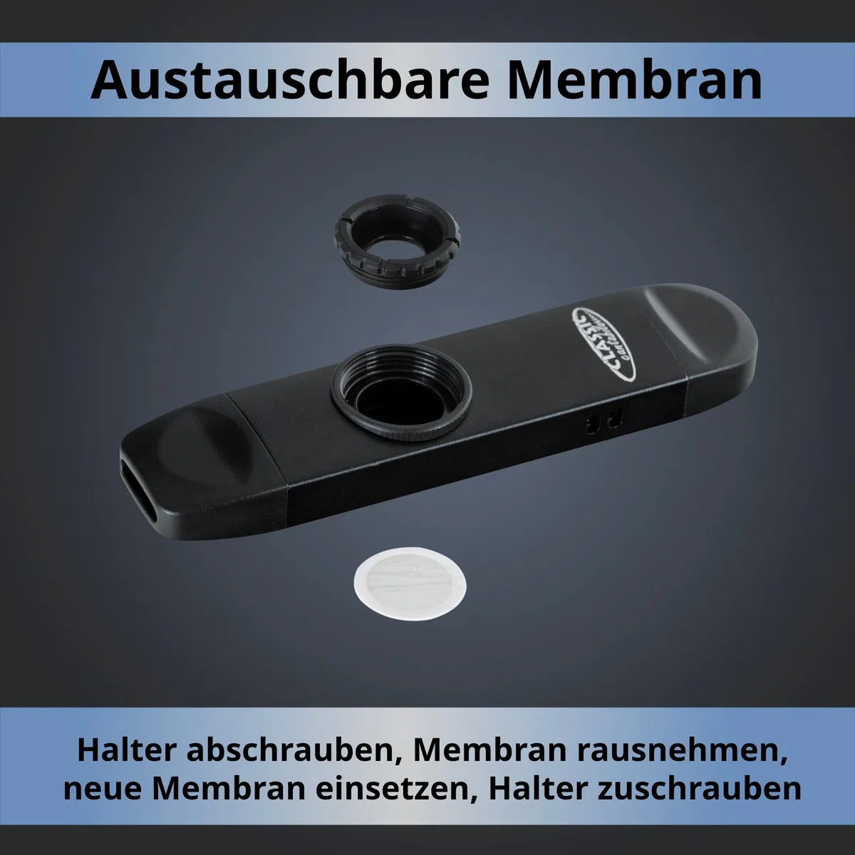 Classic Cantabile KAE1 E-Kazoo - elektrisches Instrument aus Aluminium in schwarz - mit Tonabnehmer, 2 Mundstücken, Membran-Regler, 5 Ersatzmembranen & 3m Kabel - für Bühne, Studio & kreative Sounds