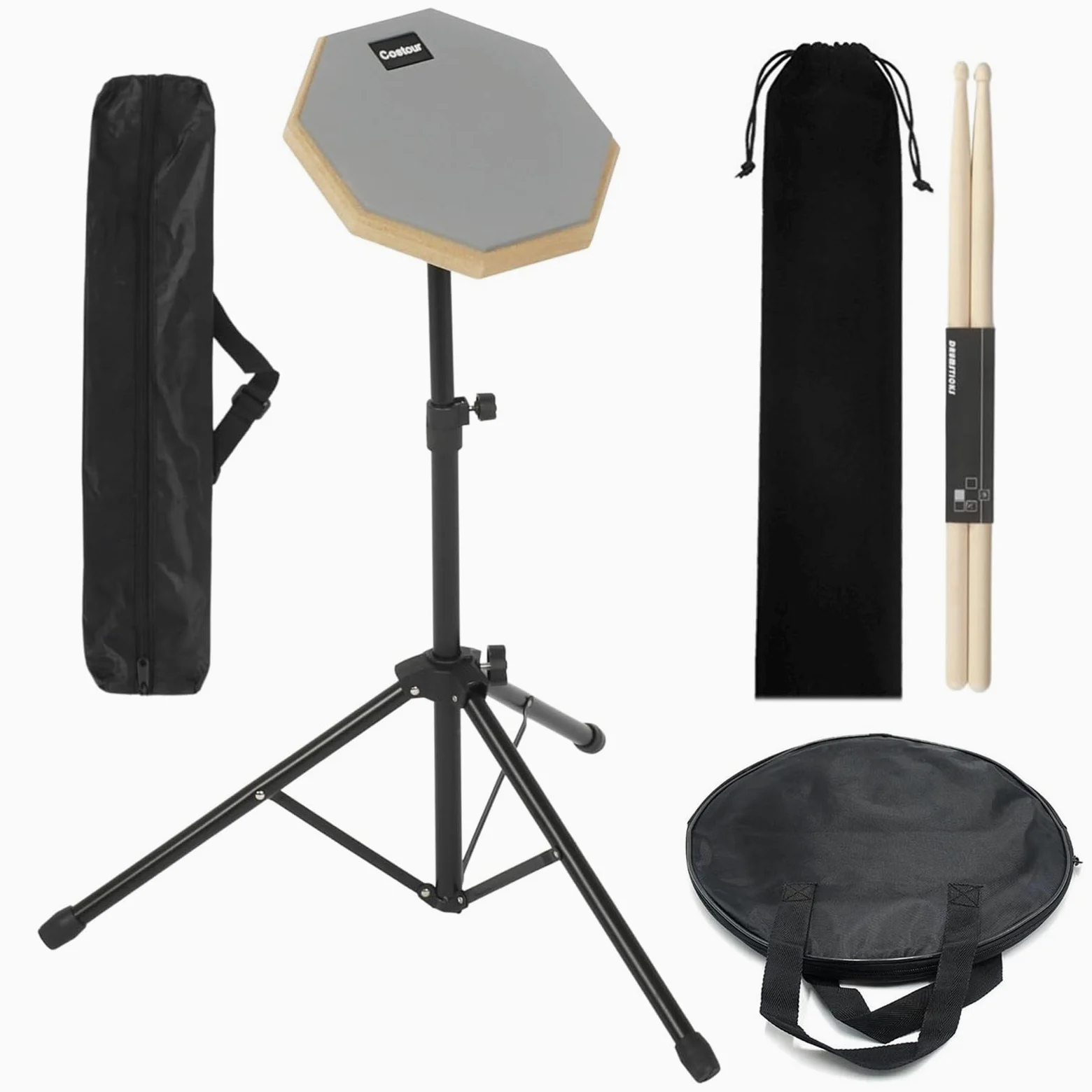 Drum Practice Pad, Schlagzeug Übungspad, Drum Pad Set, Leises Übungspad, Leises Übungs Drum Pad, Dumb Drum Practice Pad mit Massivholz Drumsticks, Regal und Übungspad Aufbewahrungstasche