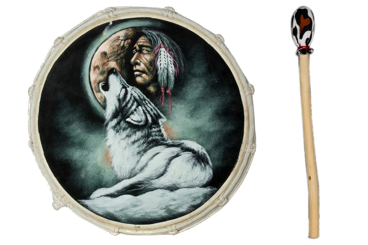 30cm Grosse Schamanentrommel Wolf mit Indianer Rahmentrommel Bodhran Drum Djembe