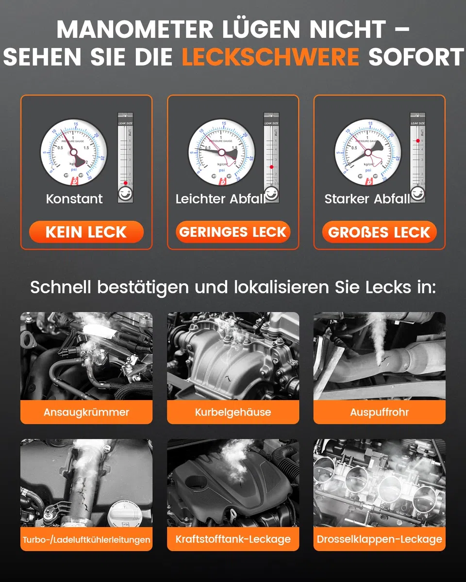 ANCEL S3000PRO KFZ Nebelmaschine mit eingebauter Luftpumpe und Manometer, Auto Rauchmaschine Lecksuchgerät mit Zwei Modi, Professionelle Smoke Leak Detector für Full Autos System Lecks Test