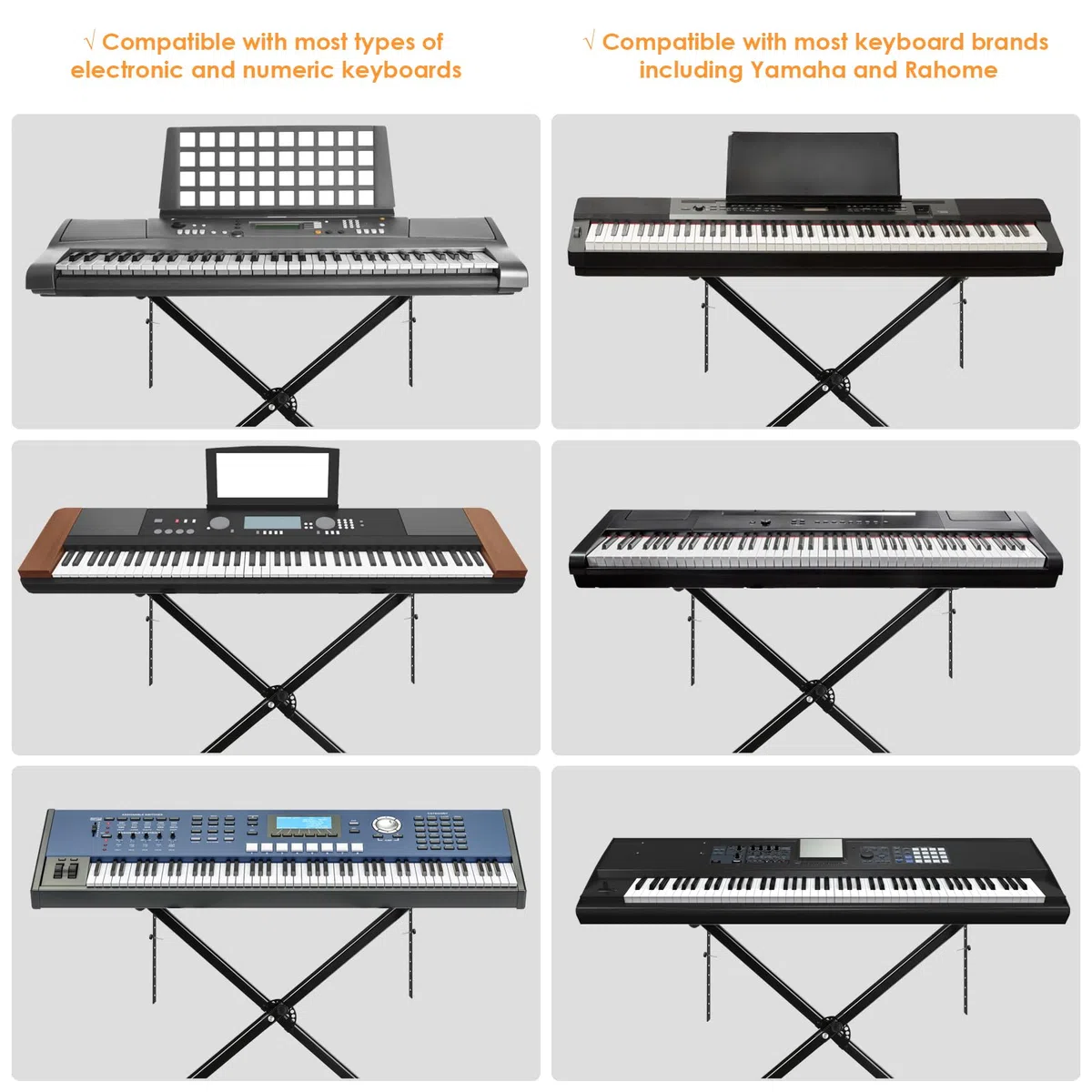 MAMIZO Keyboardständer, X Doppelstrebig Keyboard Ständer Höhenverstellbar in 8-Stufen, Keyboard Stand für E Piano, Klavier Halterung, Schwarz