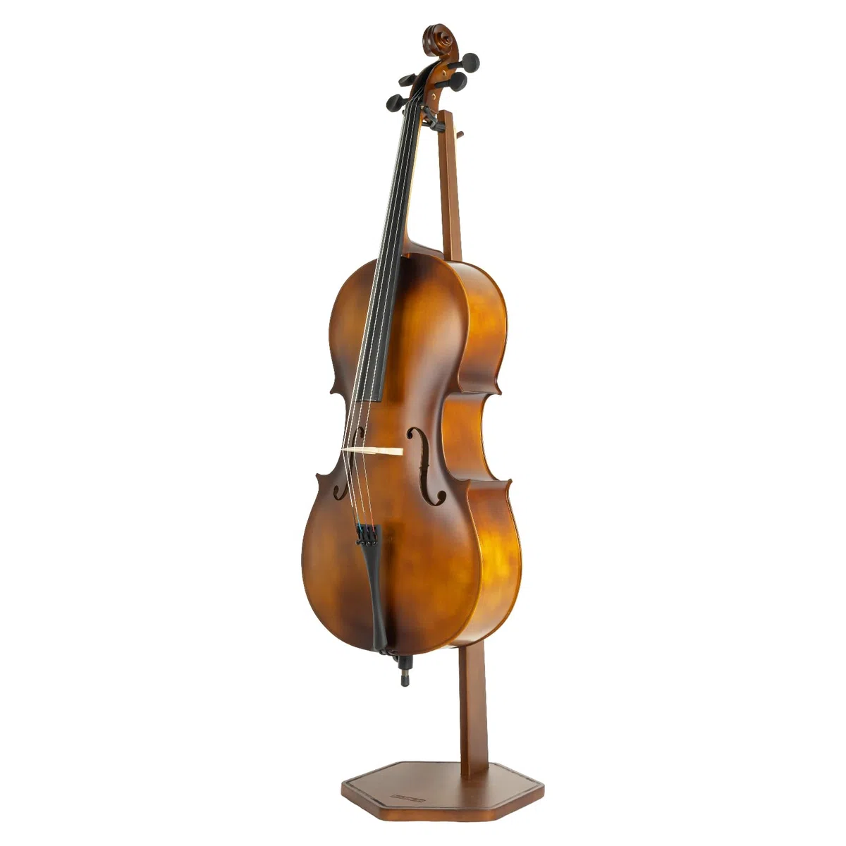 STRICH Holz-Cello-Ständer mit Bogenhalter, strapazierfähiger Standfuß, Cello-Holzständer für 1/2, 1/4, 3/4, 4/4,1/8, 7/8 Standardgröße, für Zuhause und Studio