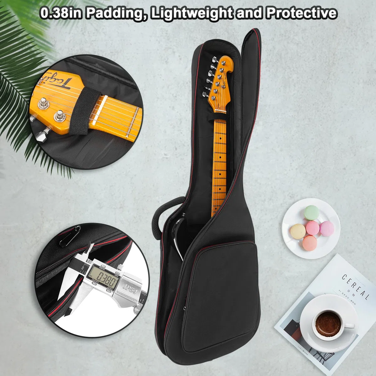 E-Gitarrentasche 39-40 Zoll E-Gitarren-Gigbag, 0,38 Zoll dick gepolstertes Gitarrenetui wasserdicht mit Tasche und verstellbarem Schultergurt Nackenschutz-Kissenpolster, schwarz