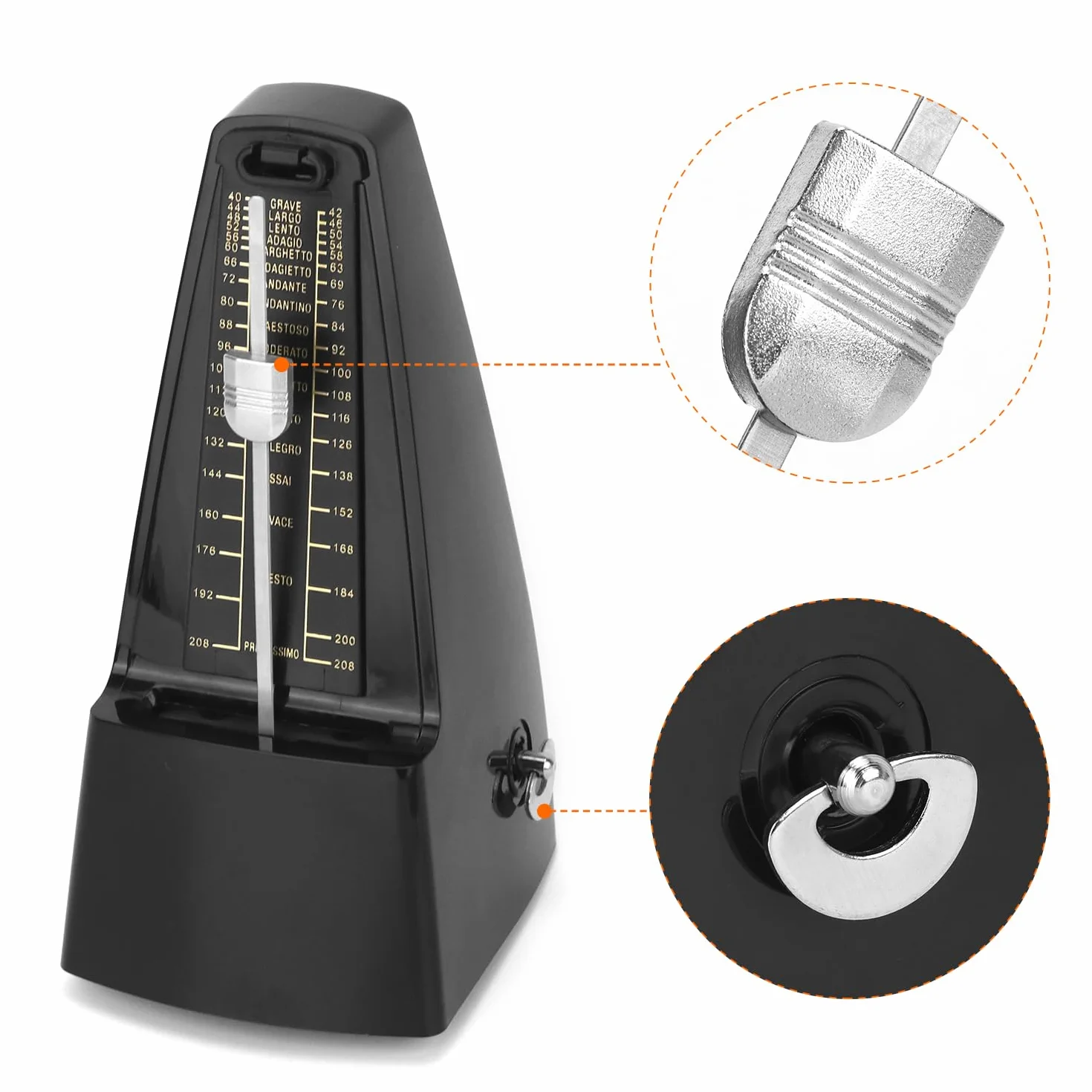 QWORK® Mechanisches Metronom mit Glocke, Lautstärke, Geschwindigkeitseinstellung, für Klavier, E-Gitarre, Bass, Violine, Schlagzeug