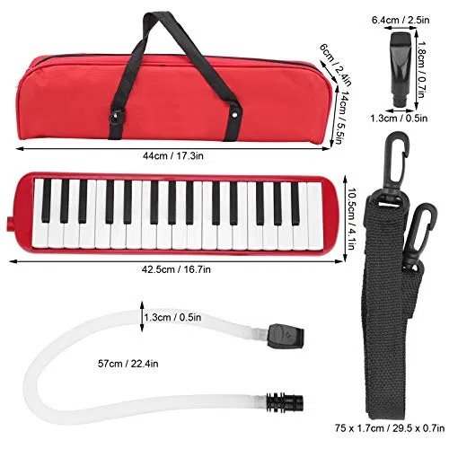 32-Tasten-Melodica, Melodica-Klaviertastatur, Blasinstrument, Professionelle Tragetasche für Musikinstrumente, Geeignet für Anfänger Zum Üben (Rot)