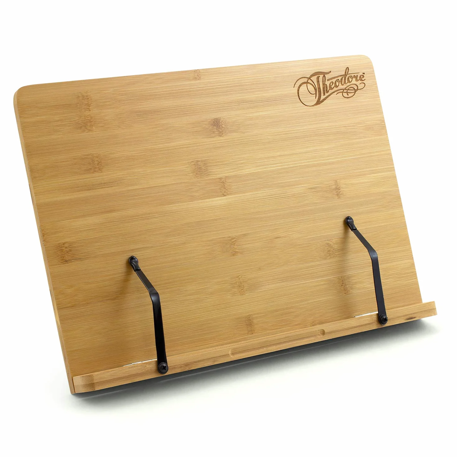 Theodore MUS53-BK Bambus Tischplatte Buchstütze Notenständer verstellbar mit Seitenhalterungen, 390 x 280 mm