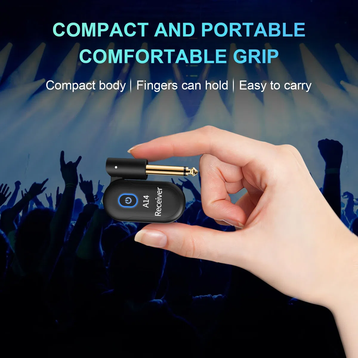 A14 Wireless Gitarrensystem 2.4GHz 2 Modi, Daumengröße, Wiederaufladbarer Li-Akku, 100ft Reichweite, 10 Stunden, Plug & Play für Gitarre, Bass, Violine, Keyboard (1TX + 1RX)