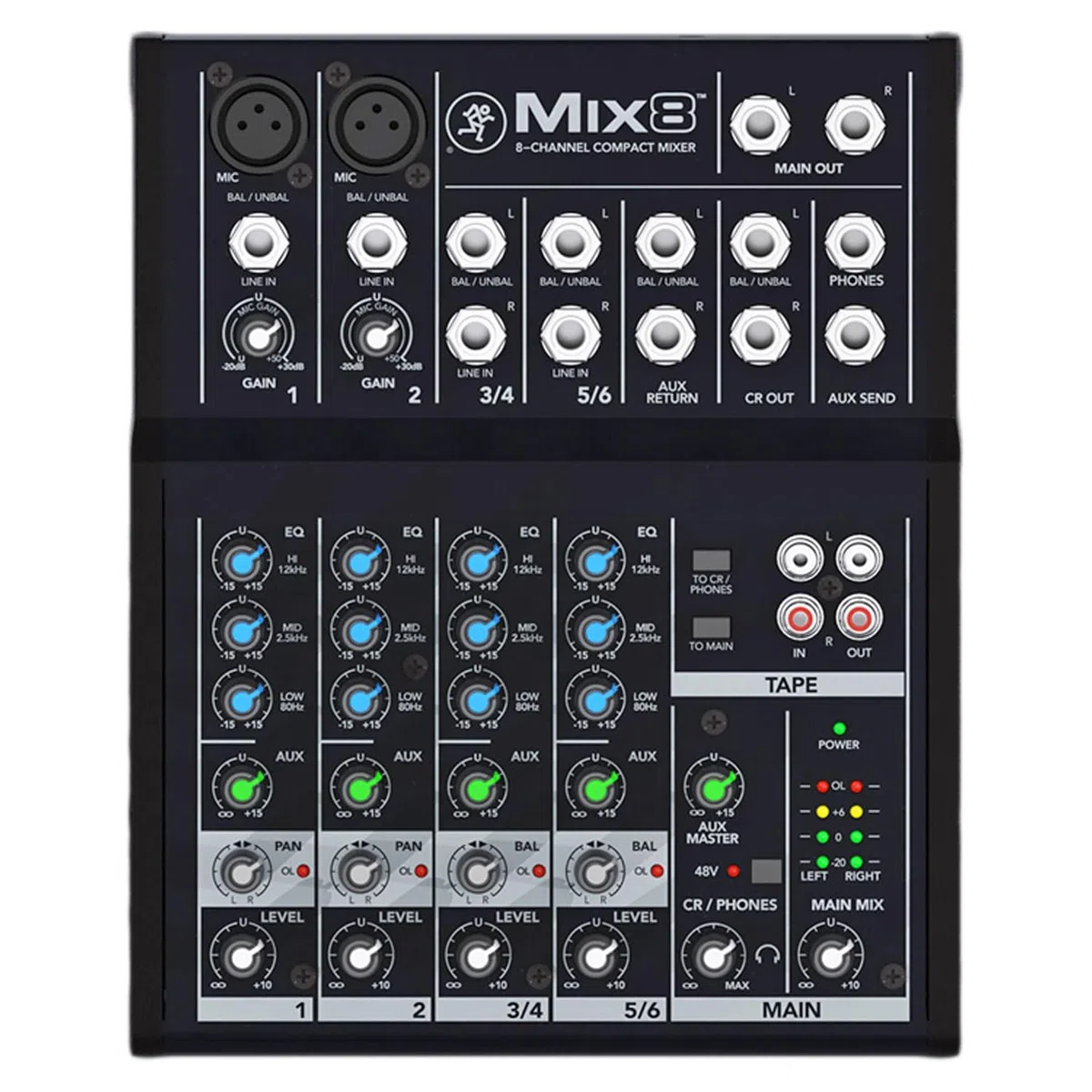 Mackie Mix8 kompakter 8-Kanal Analog-Mixer Mischpult mit keepdrum XLR-Kabel