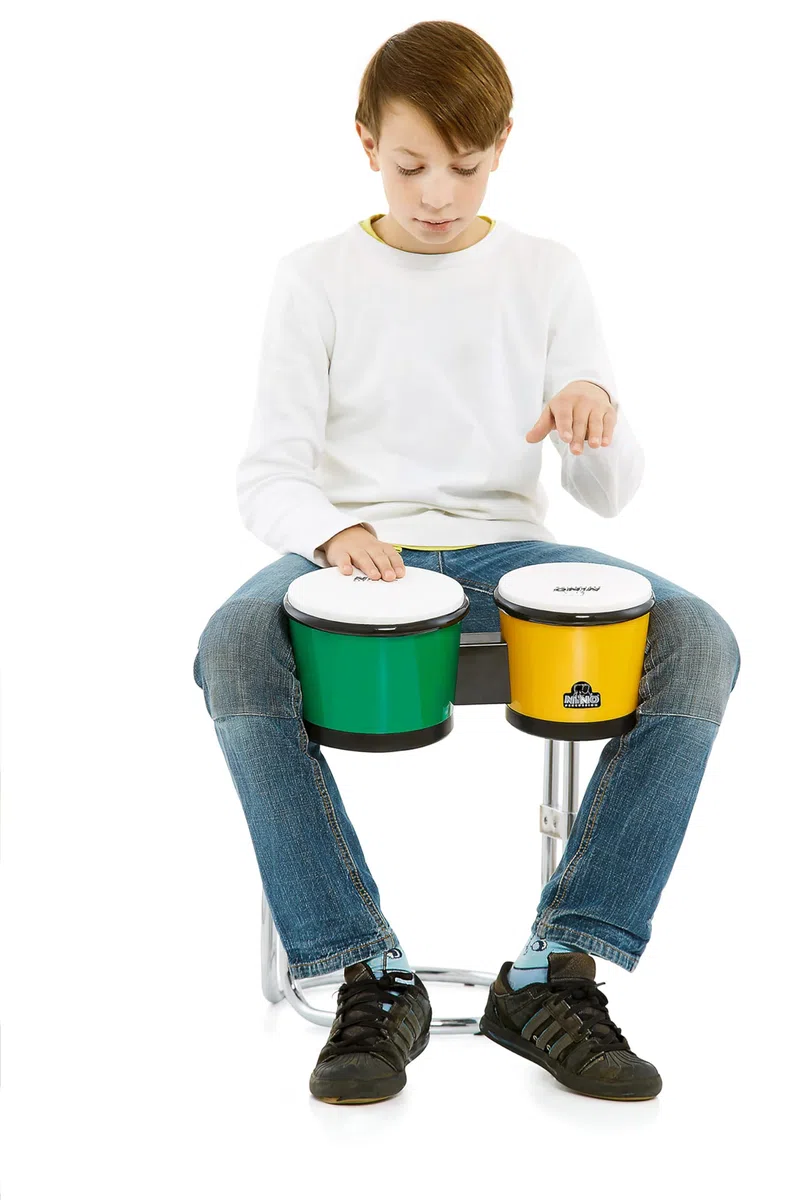 Nino Percussion Molded ABS Bongo - Musikinstrument für Kinder ab 4 Jahren - 2 Handtrommeln - ABS Kunststoff, Grün und Gelb (NINO19G/Y)