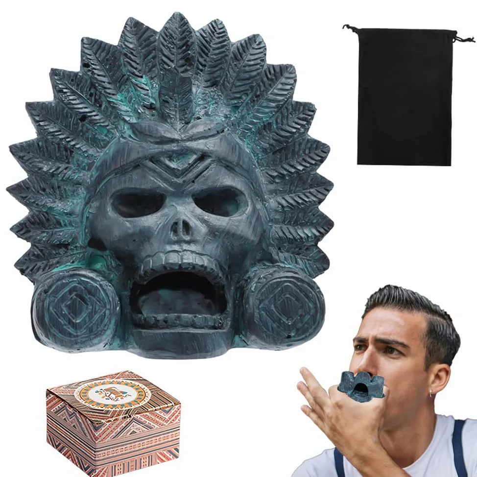 Aztekische Todespfeife, 125 dB Schreiende Aztec Death Whistle, Schreiende Aztekische Todespfeife, Authentische Menschlich Klingende Schreie mit Kordelzugbeutel, Ideal für Den Tag Der Toten