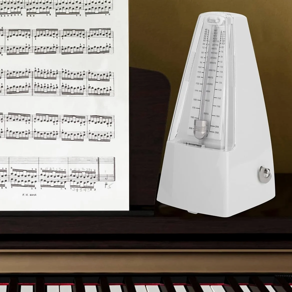 Qury Mechanisches Metronom, Pyramidenstil, Musikmetronom, für Klavier, Violine, Gitarre, Bass, Schlagzeug und mehr (weiß)