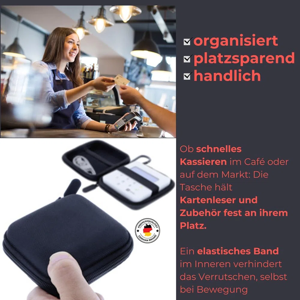 Tasche kompatibel mit SumUp Air Zahlungsterminal Schutzhülle Hartschale Hülle Aufbewahrung Kartenleser Stoßfest Staubdicht Wasserabweisend Transporttasche Zubehör Schwarz