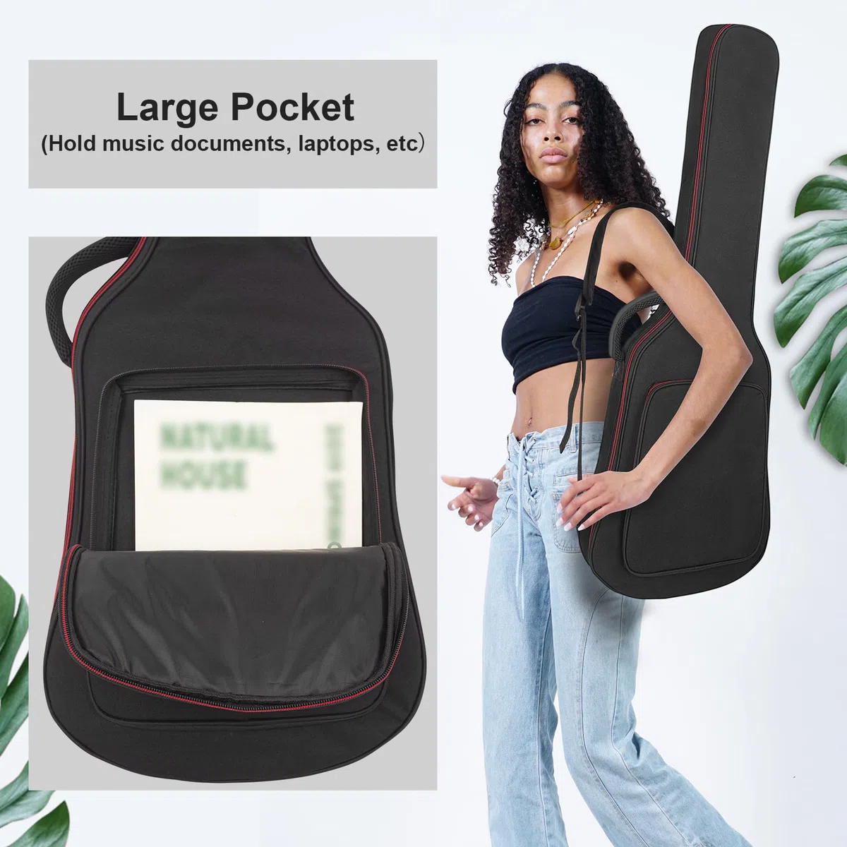E-Gitarrentasche 39-40 Zoll E-Gitarren-Gigbag, 0,38 Zoll dick gepolstertes Gitarrenetui wasserdicht mit Tasche und verstellbarem Schultergurt Nackenschutz-Kissenpolster, schwarz