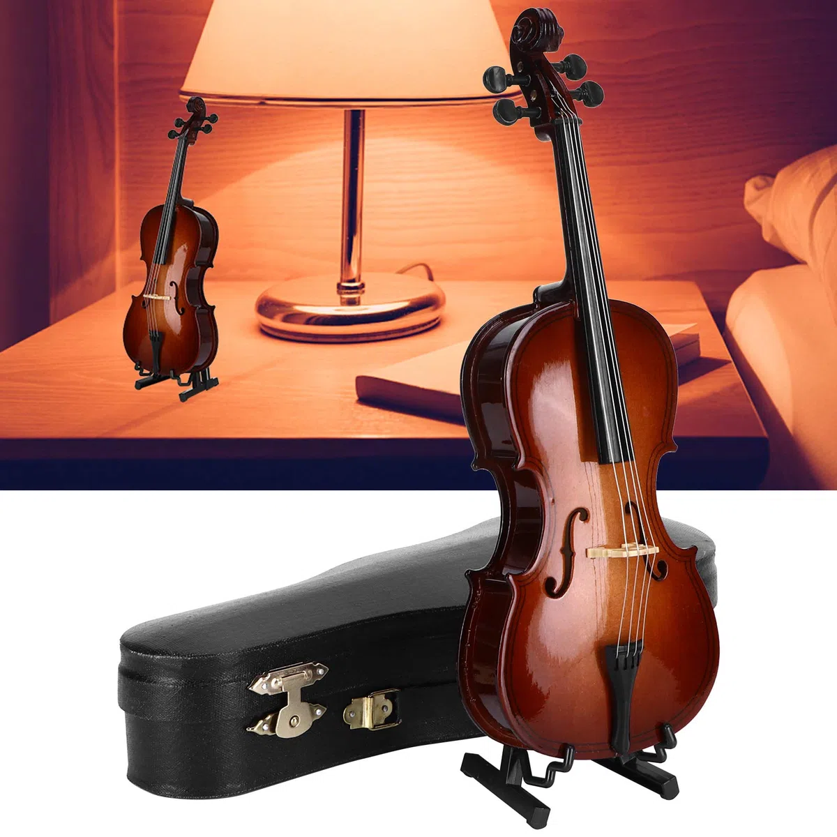 Mini-Cello-Modell, Ornament, Holz-Cello Mit Bogenständer, Koffer, Bass, Musikinstrument, Sammlerstück, Geschenk Für Freunde, Kinder