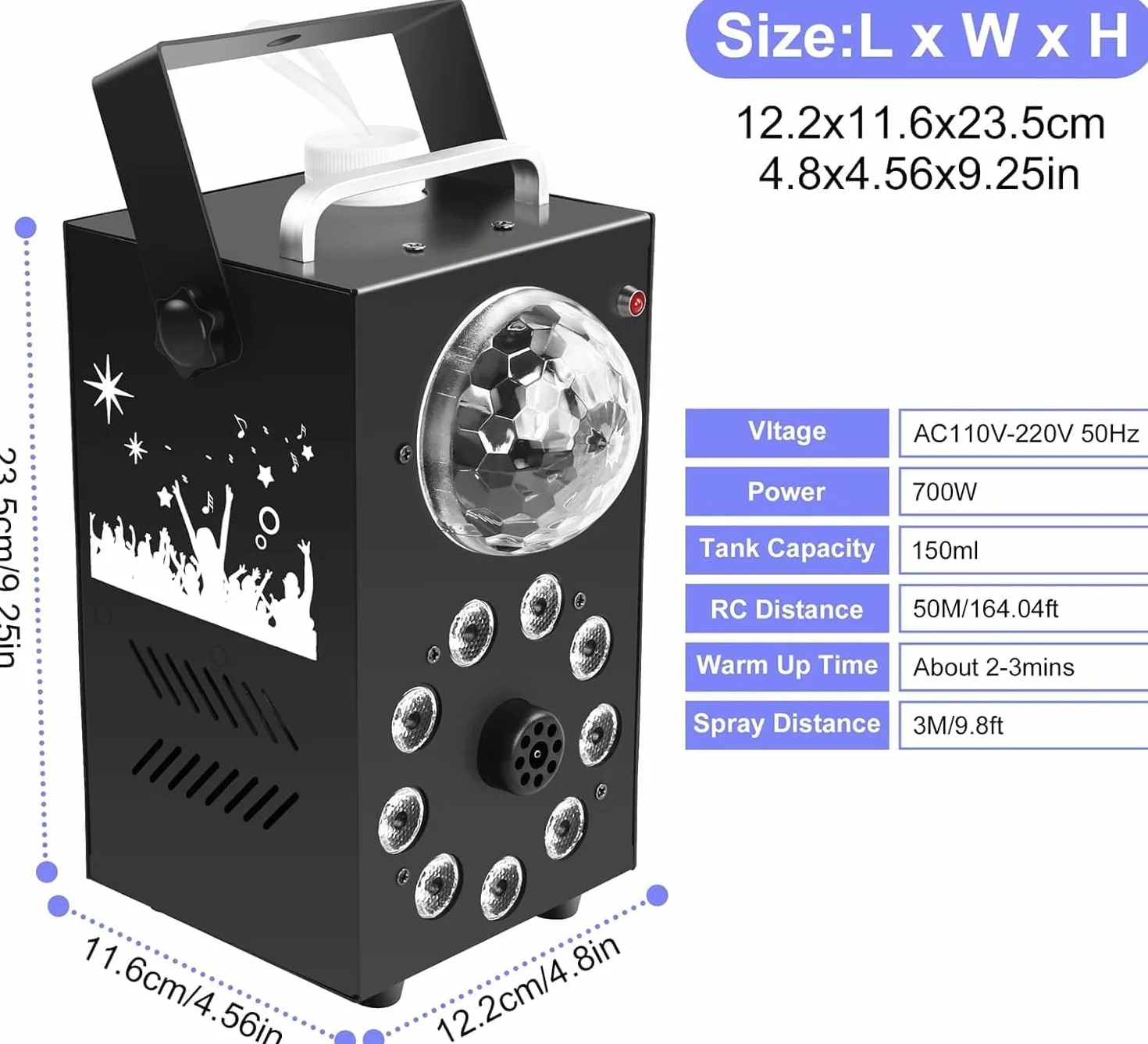 Nebelmaschine, 700W Nebelmaschine mini mit LED Discokugel，Nebelmaschine Halloween mit Fernbedienung für Dekorationen, Halloween, Weihnachten, Partys und Bühnenshows
