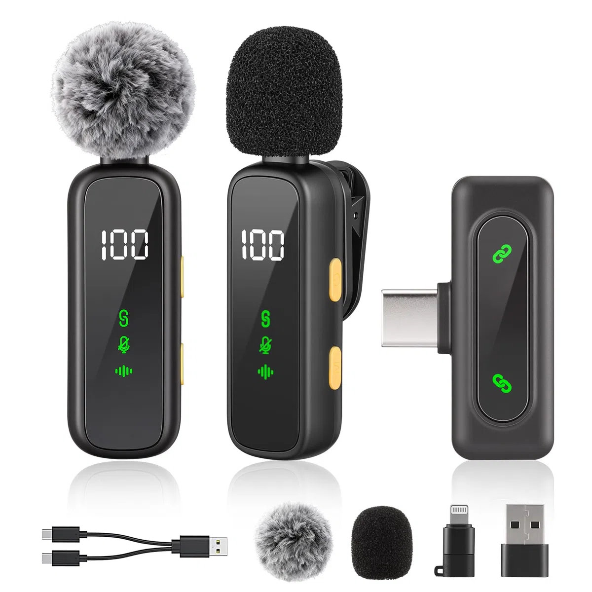 Upgrade Mini Mikrofon Handy mit Batterie-Display, Kabelloses Lavalier Ansteckmikrofon Klein Mic Wireless Plug-and-Play Microphone fur iPhone/iPad/Android Phone/PC, ideal für Vlog/Video/TikTok/YouTube