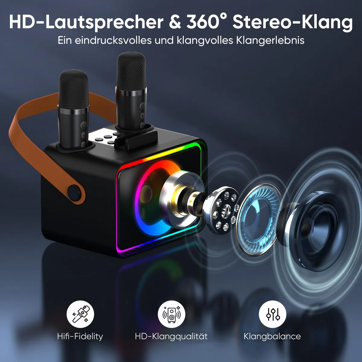 [2026] Karaoke Maschine 2 Mikrofonen: Karaoke Anlage mit 2 Karaoke Mikrofonen - Tragbare Bluetooth Karaoke Box Lautsprecher für Erwachsene Kinder Geschenk für Geburtstag PA Subwoofer Lautsprecher