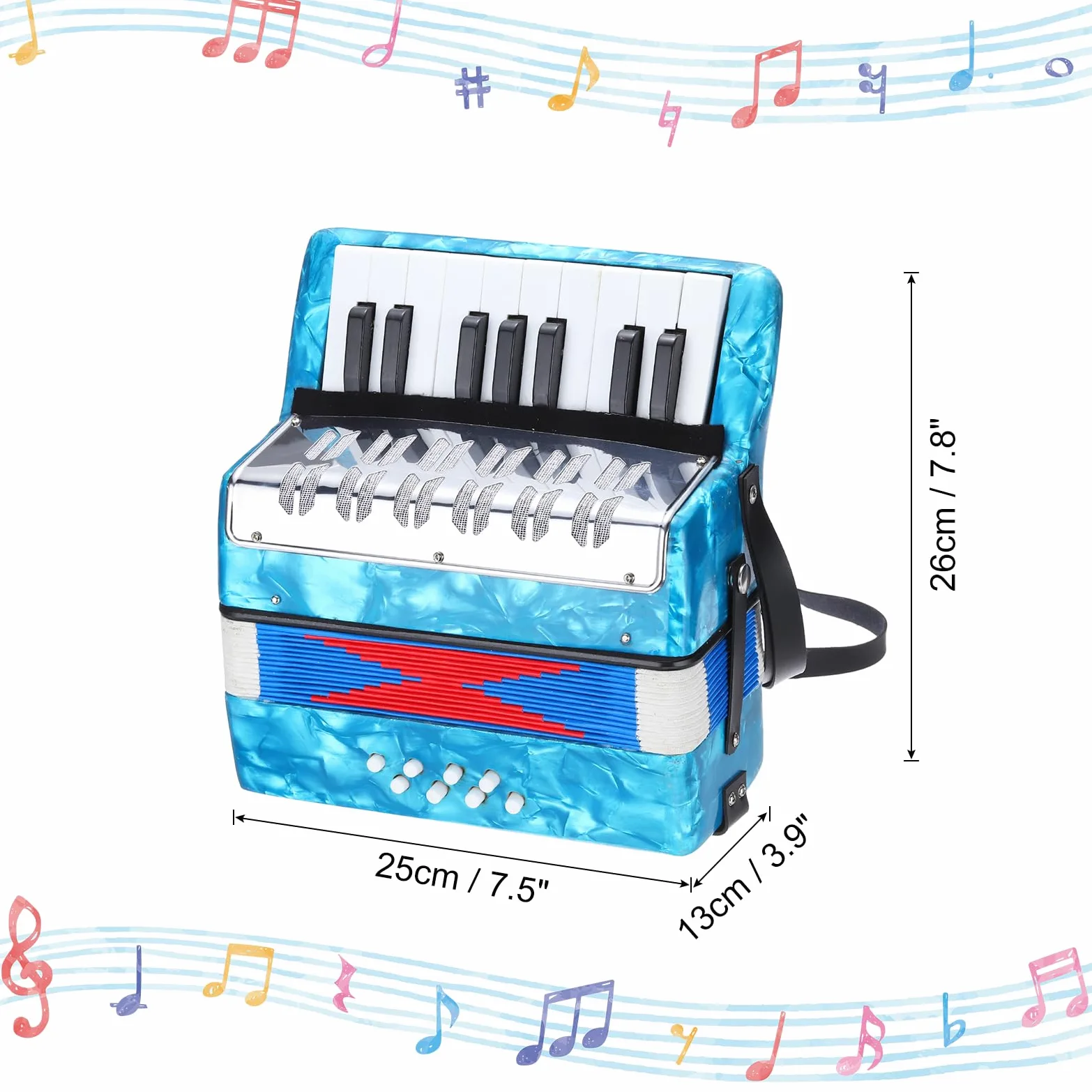 sourcing map Akkordeon, 17 Tasten 8 Bass Taste Akkordeon Mini Musikinstrument Leicht für Kinder Anfänger Pädagogisch, Himmelblau