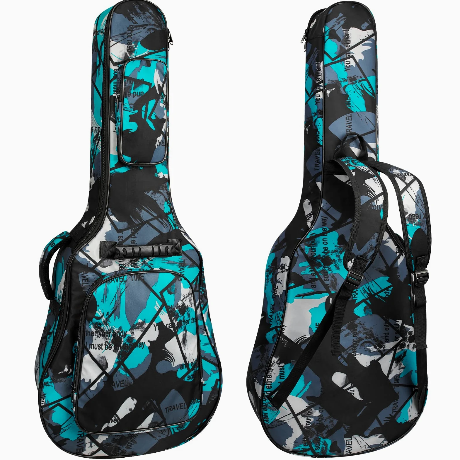Gitarrentasche Full Size, 39 40 41inch Akustikgitarre Gig Bag, 15mm dick gepolstertes Gitarrenetui wasserdicht mit Zwei Taschen Verstellbarer Schultergurt, Halsschutzgurt