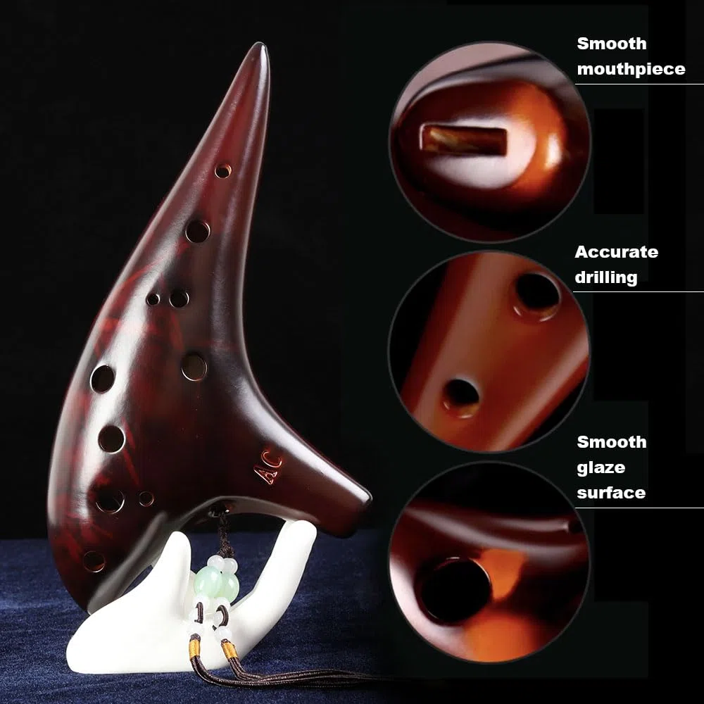Ocarina 12 Loch Alto C Smokey Straw Gefeuerte Keramik Okarina mit Liederbuch für Anfänger, Geschenkidee (Rotbraun)