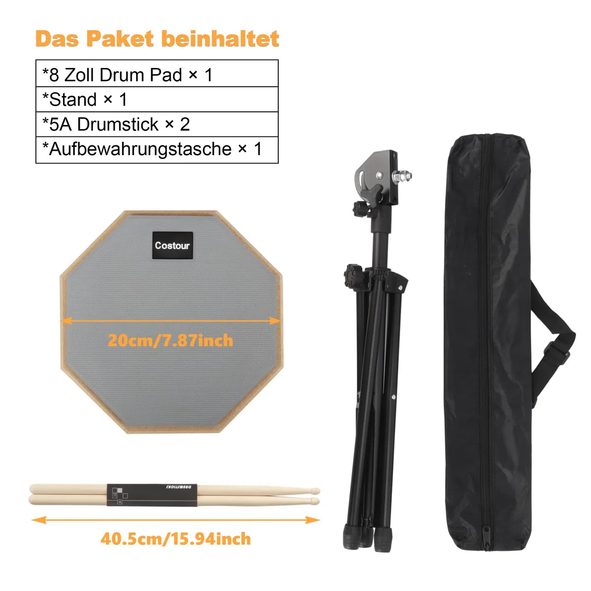 Gummi Drum Practice Pads übungspad kit 55-90cm Verstellbarer Bügel 8 Zoll schlagzeug Übungspad Drum Pad Set Mit Ständer Schlagzeug Sticks Aufbewahrungstasche für Schlagzeugern Anfängern