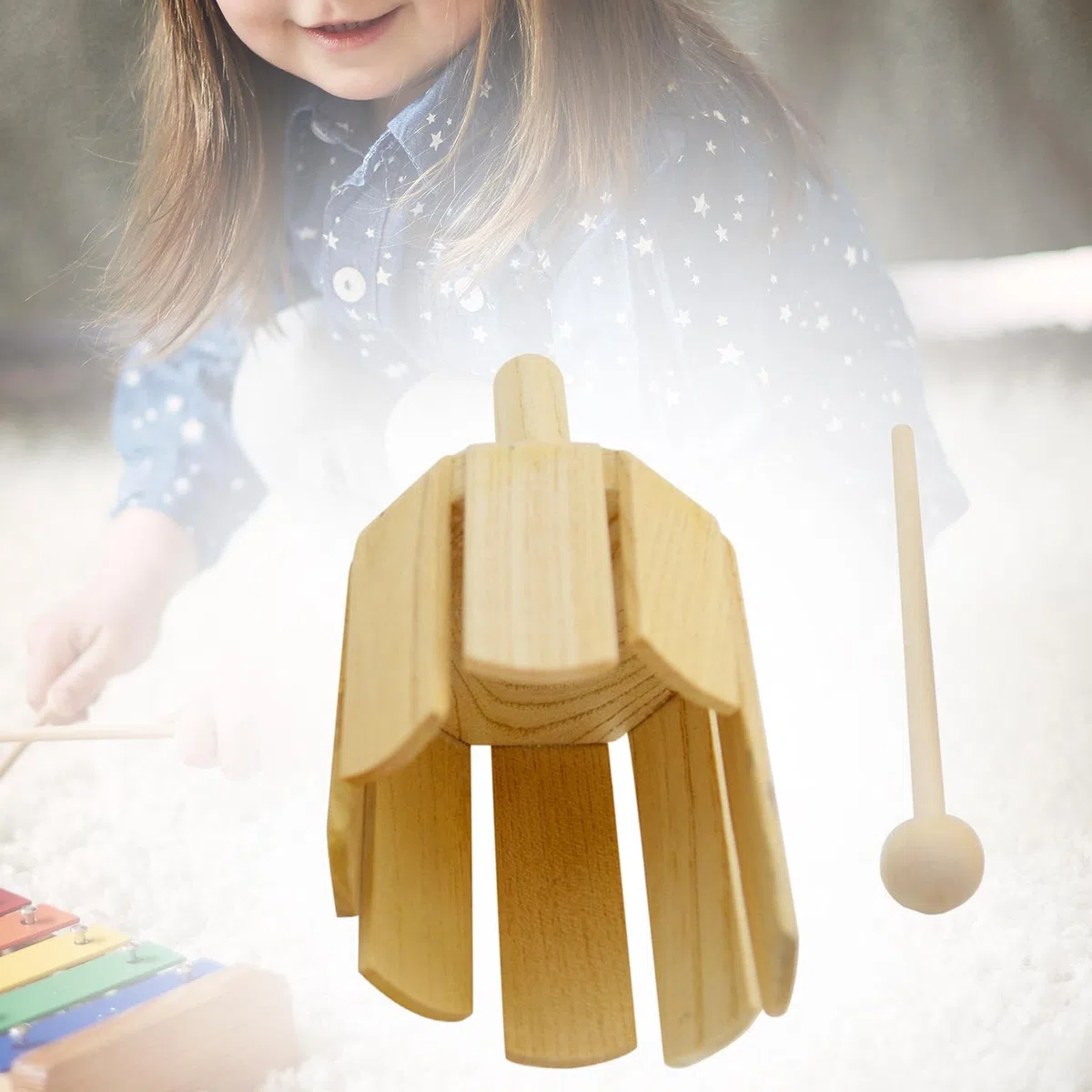 harayaa Holzrührtrommel, Kinder-Holzschlaginstrument, Montessori-Erleuchtung, Holzsounder mit Schlägel für Familiensitzungen