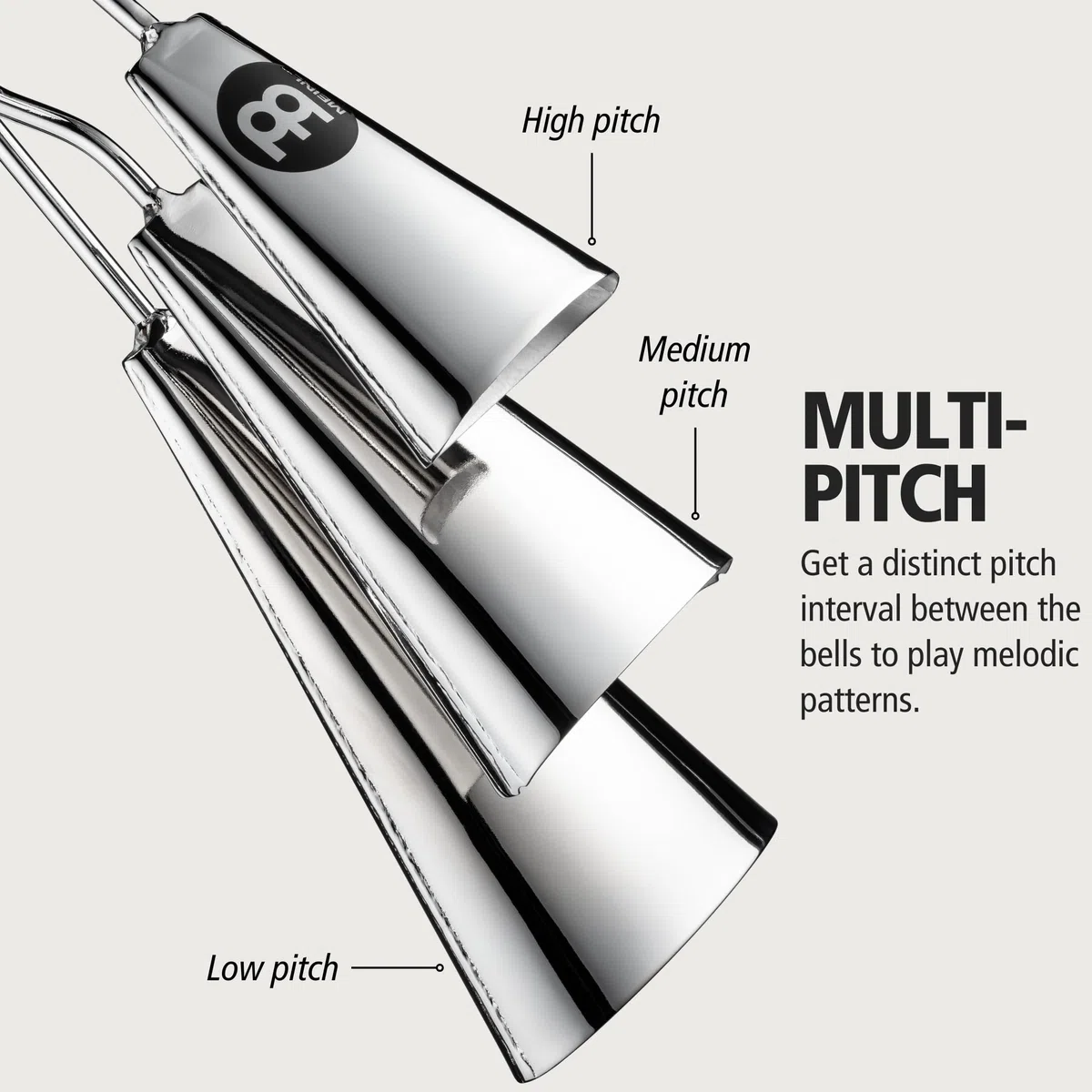 Meinl Percussion Tripple A-Go-Go Instrument - Mittelgroßes Schlaginstrument mit 3 Glocken - Stahl, Verchromt (STABGTRI-CH)